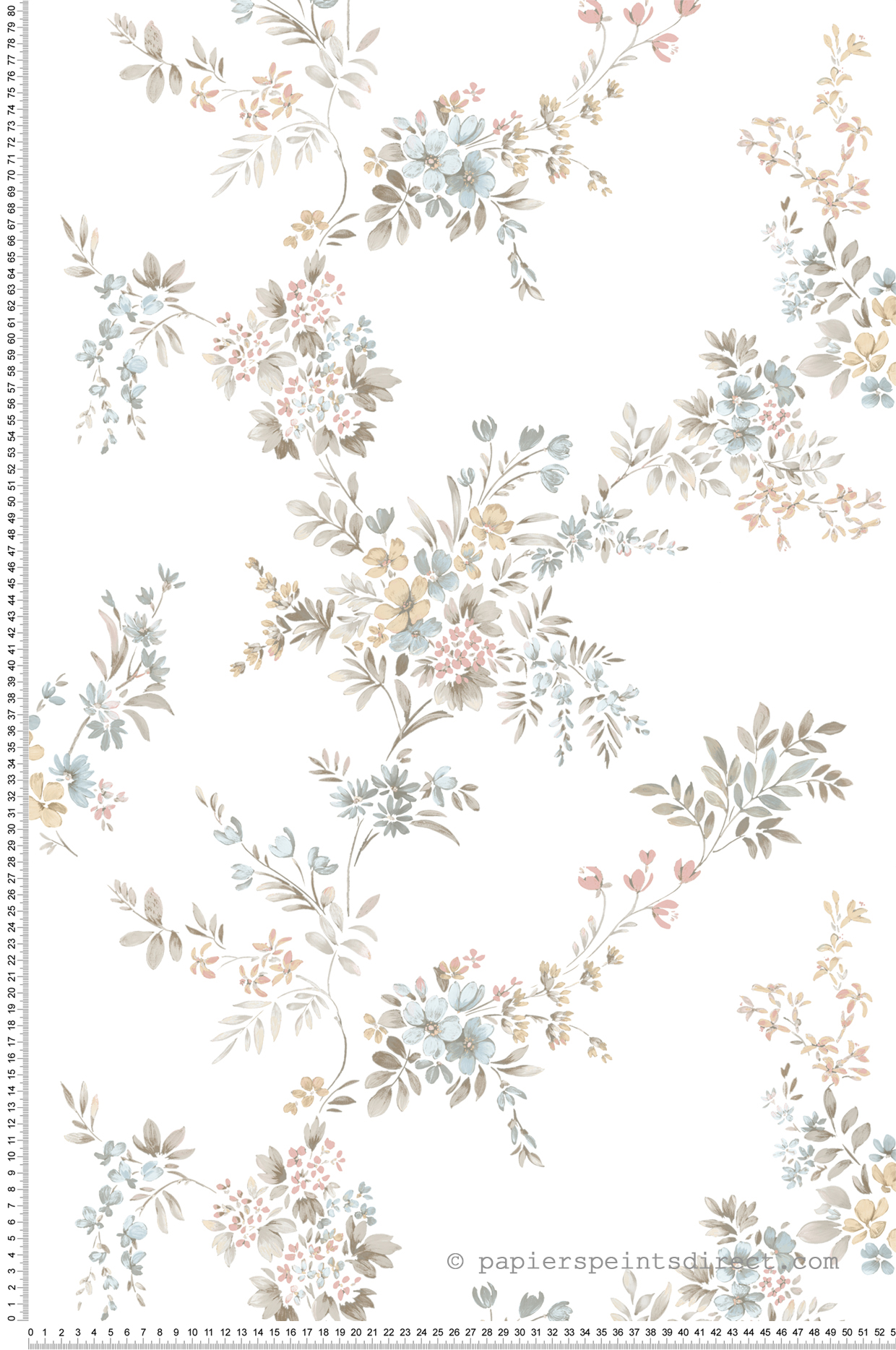 Papier peint Fleuri Vintage bleu beige taupe - My Little Cottage de Montecolino | Réf. MC-M12311