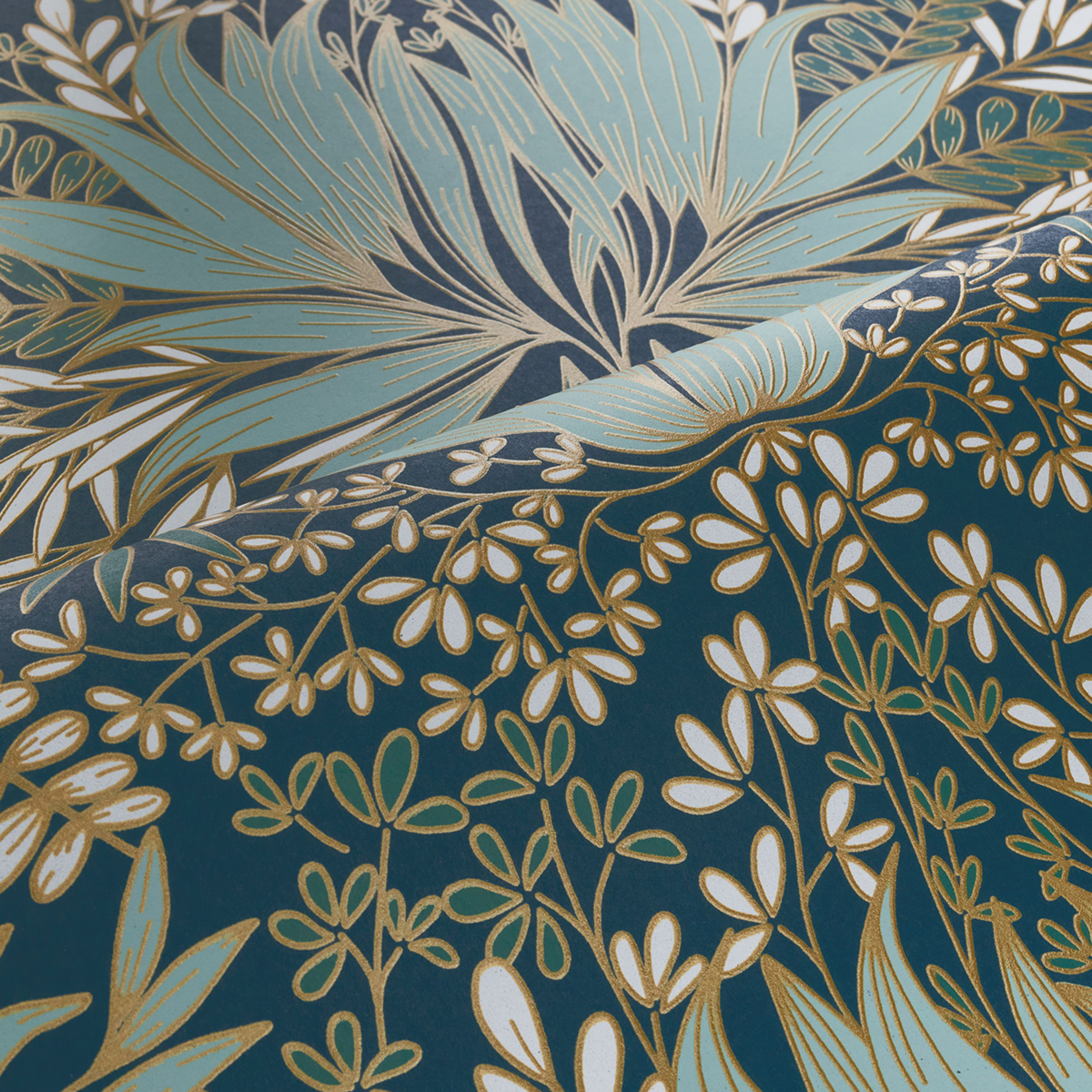 Papier peint Feuille Chardon bleu pétrole céladon - Square Jasmin de Casamance AMBV | Réf. CAS-75733568