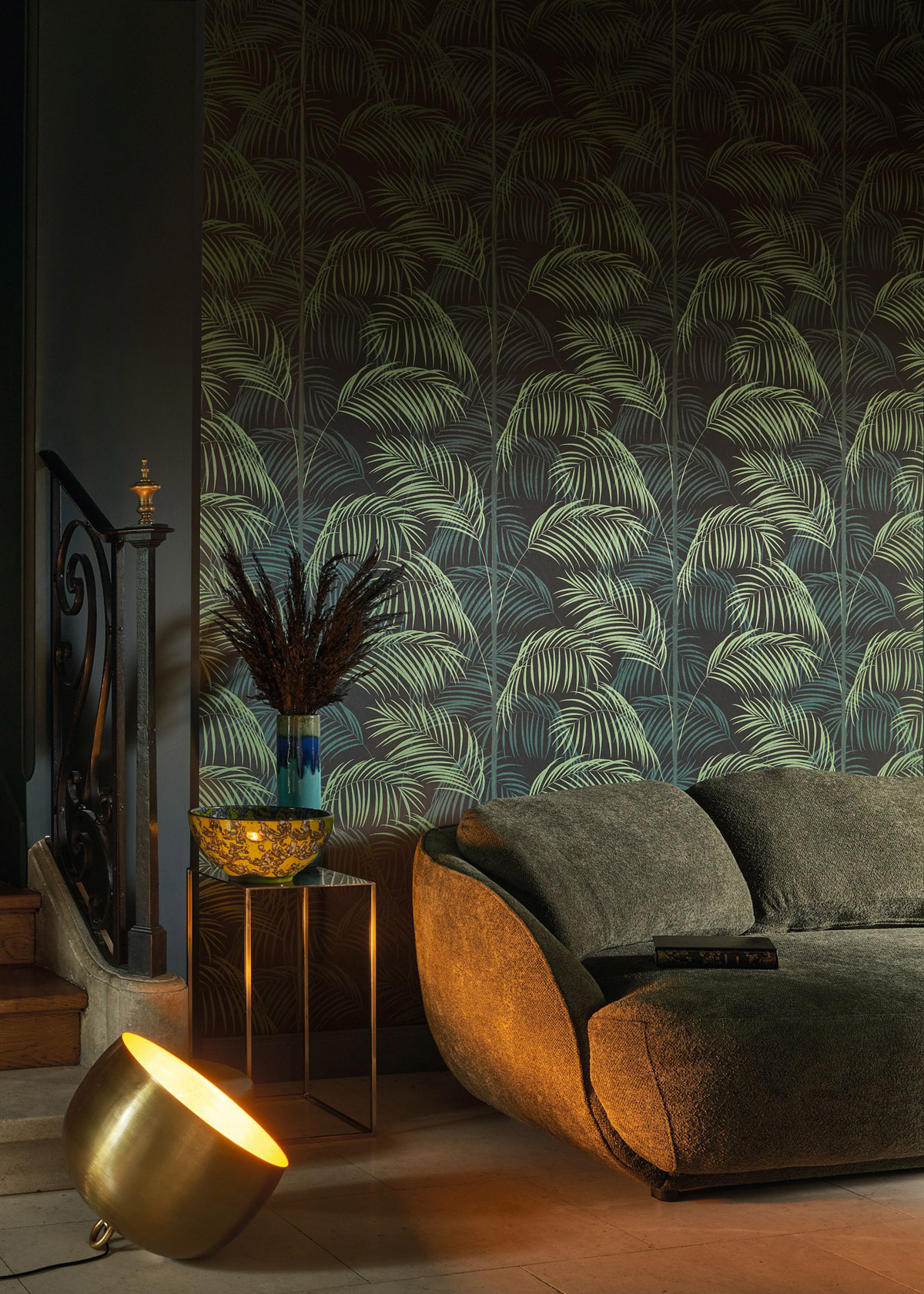 Papier peint Bambou le Tout Paris vert paon irisé - Années Folles de Casadéco AMB2 | Réf. ANFO201037810