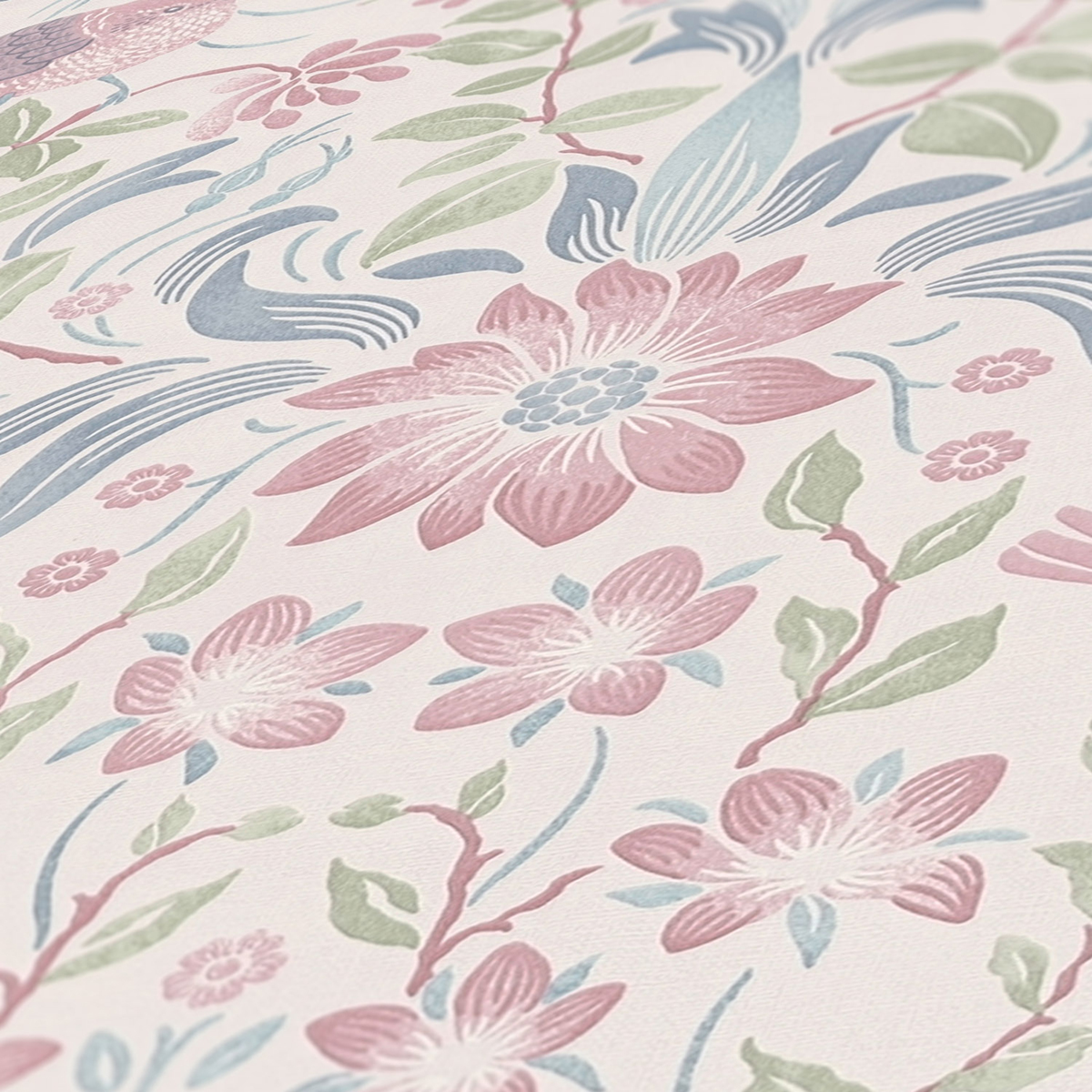 Papier peint Fleuri Oiseau Blooming pastel - Maison Charme d'A.S. Création ZOOM | Réf. AS-390753