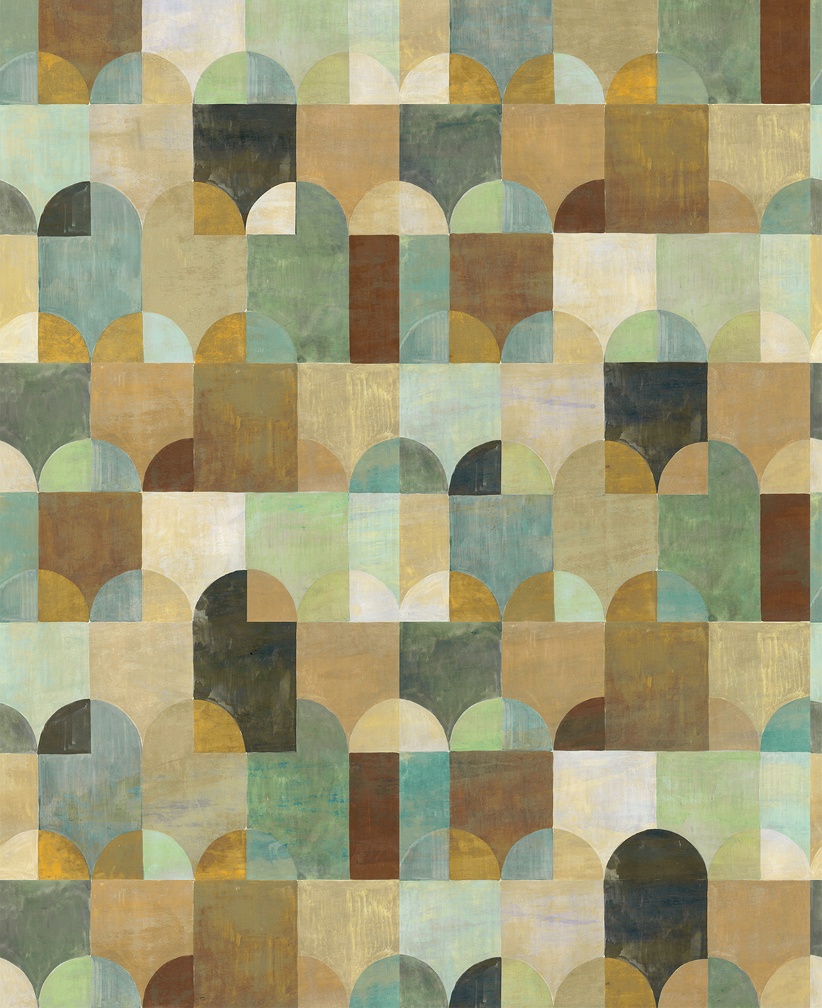 Papier peint panoramique Art Déco Arc vert beige - A et B H260 - Wall Designs IV de Masureel | Réf. MAS-DG4ILA202X-260