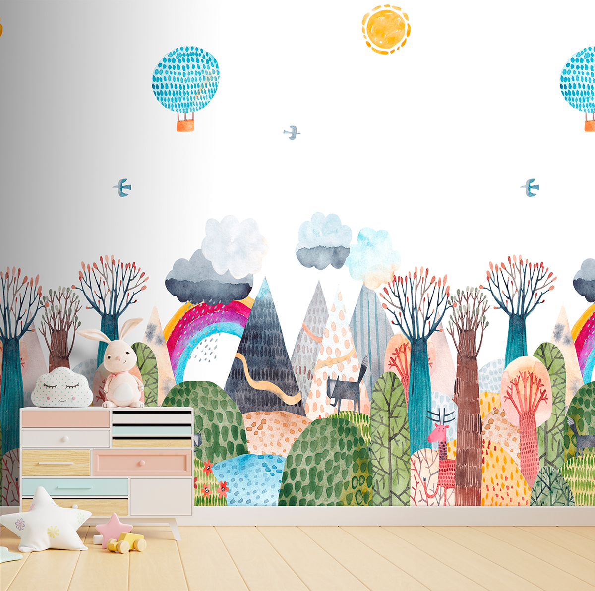 Papier peint panoramique Forêt Colourful Landscape multicouleurs - Farandole de Lutèce | Réf. LTC-CW6048-1