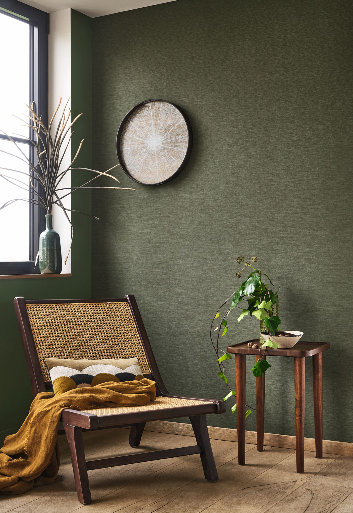 Papier peint Faux Uni Paille Boaco vert taïga - Vegetals de Casadéco AMB2| Réf. VEGE201307997