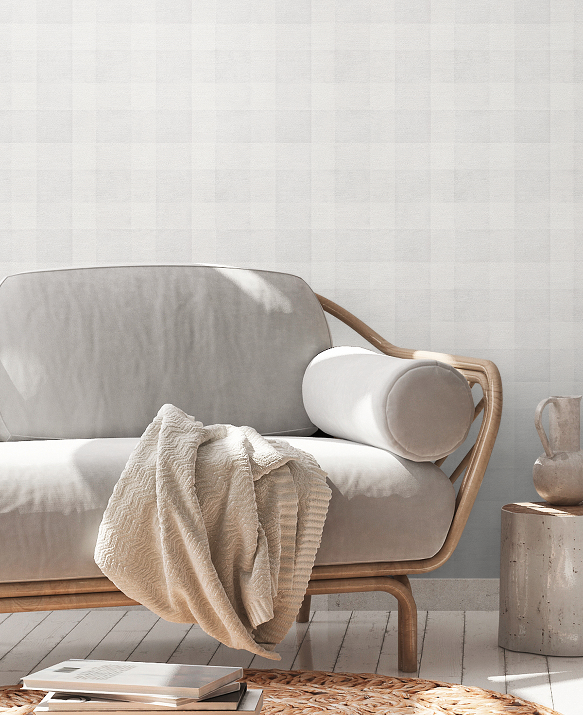 Papier peint Vichy Carreaux Toile gris clair - Natural Living d'A.S. Création AMB2 | Réf. AS-386644