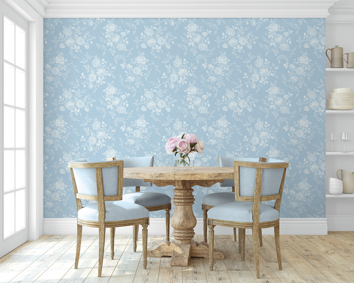 Papier peint Roses Classique bleu - Alice et Rose de Lutèce | Réf. LTC-VI80702