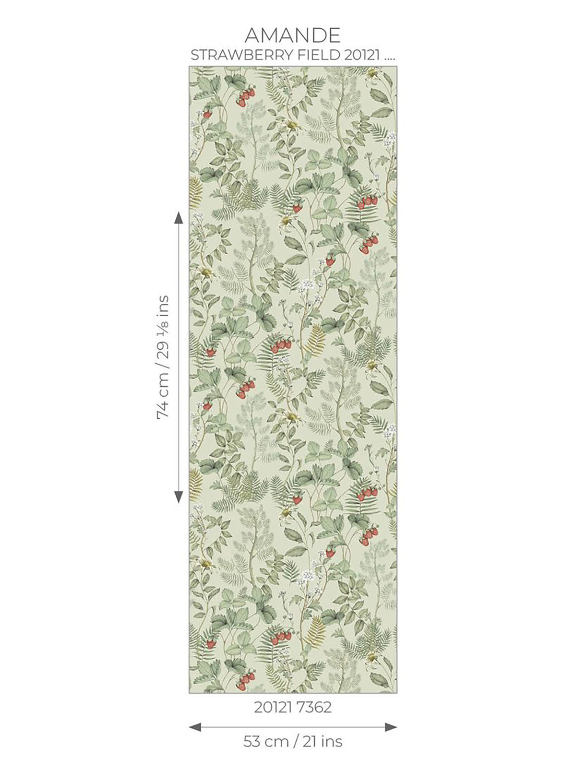 Papier peint Fraisier Strawberry Field vert amande - Heritage de Casadéco AMBR | Réf. HETA201217362