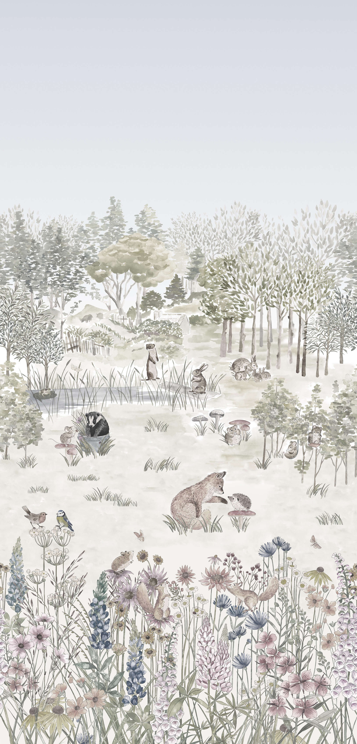 Papier peint Forêt d'Animaux Potter's Woodland Solstice - Storybook Papers de Little Greene | Réf. 0231POSOLST