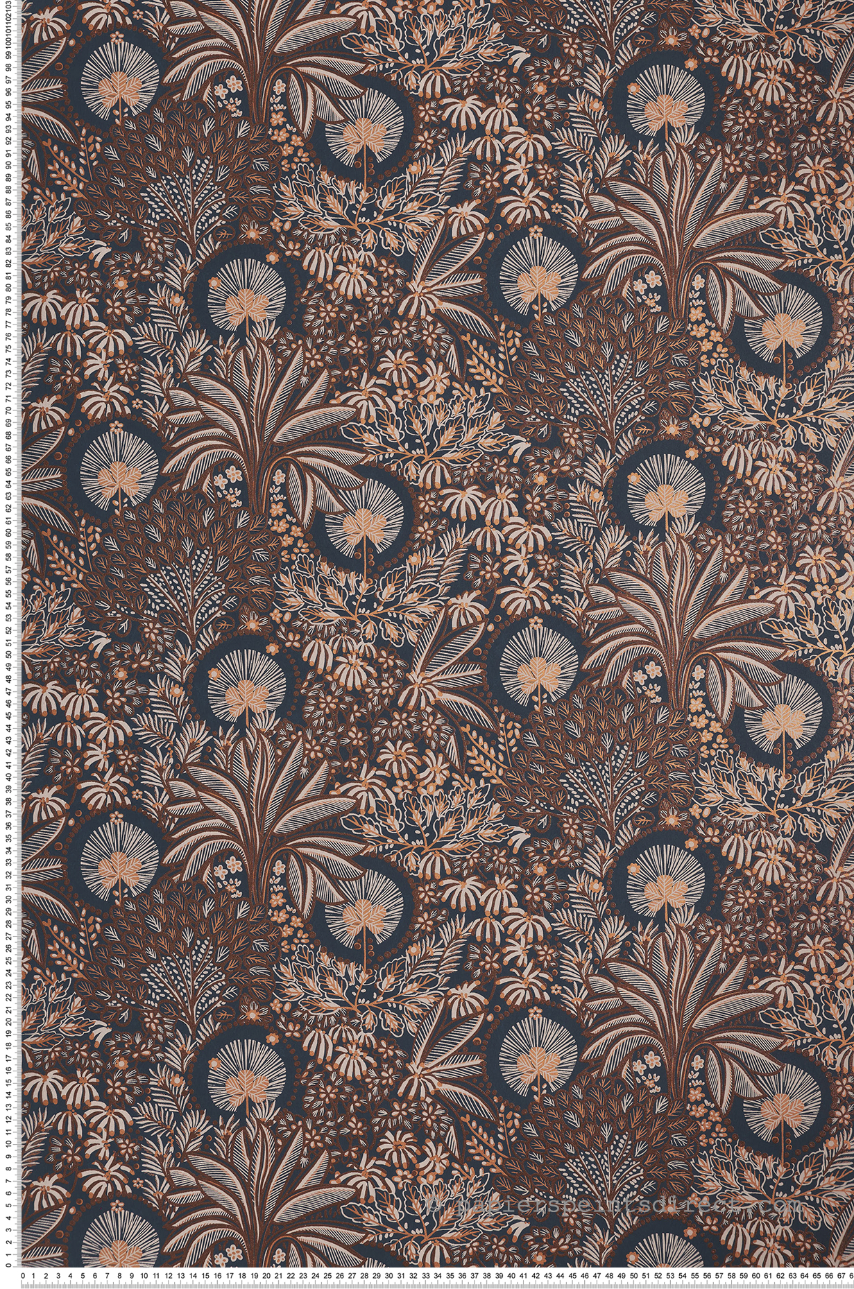 Papier peint Feuillage Persée bleu nuit cuivre - Nuit d'Orient de Casamance | Réf. CAS-75391426