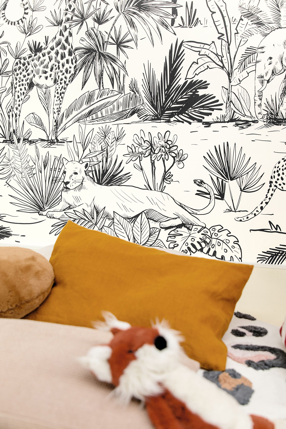 Papier peint panoramique Fresque Jungle Decouvrir noir et blanc Taille M - Autour du Monde de Casélio | Réf. ADM103599003