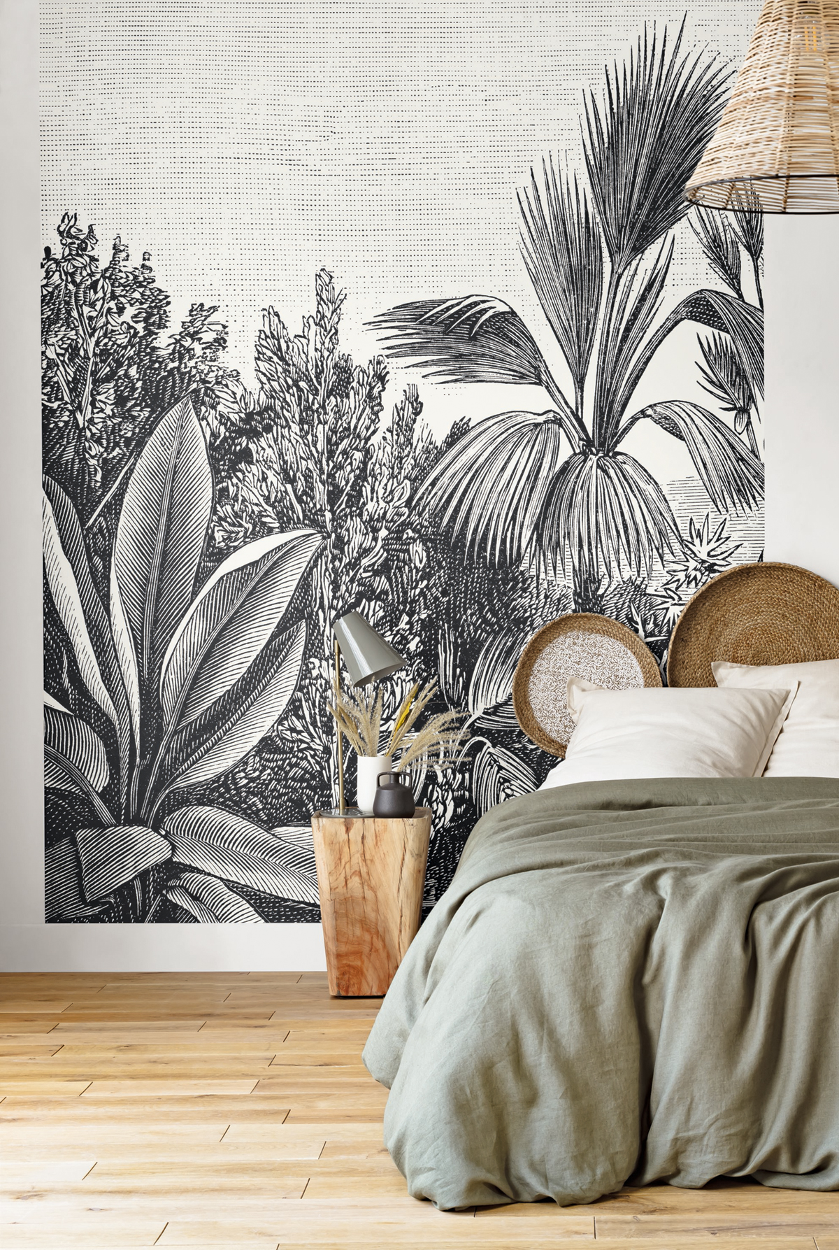 Papier peint panoramique Tropical Escape noir et blanc - The Place to Bed de Casélio | Réf. PTB102059018