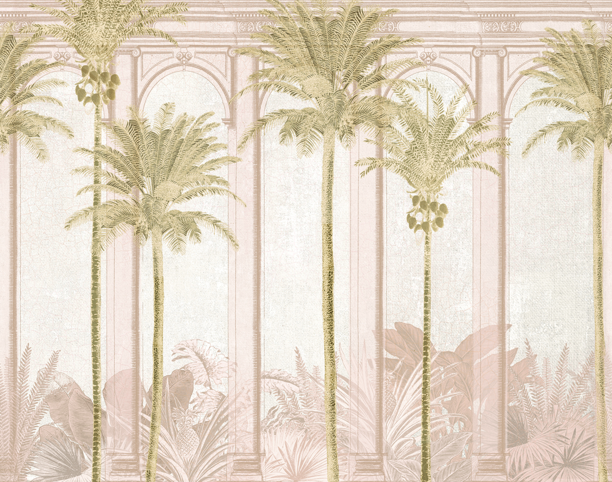 Papier peint panoramique Arcade Palmier Habana rose kaki - A, B et C H300 - Havana de Masureel | Réf. MAS-DGHAV103X