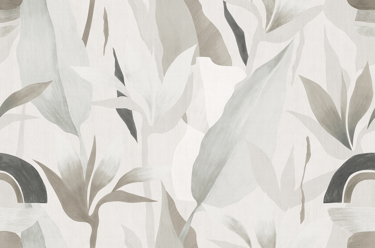 Papier peint panoramique Feuillage Venus gris - Panorama 2 de Lutèce | Réf. LTC-PAN1684C