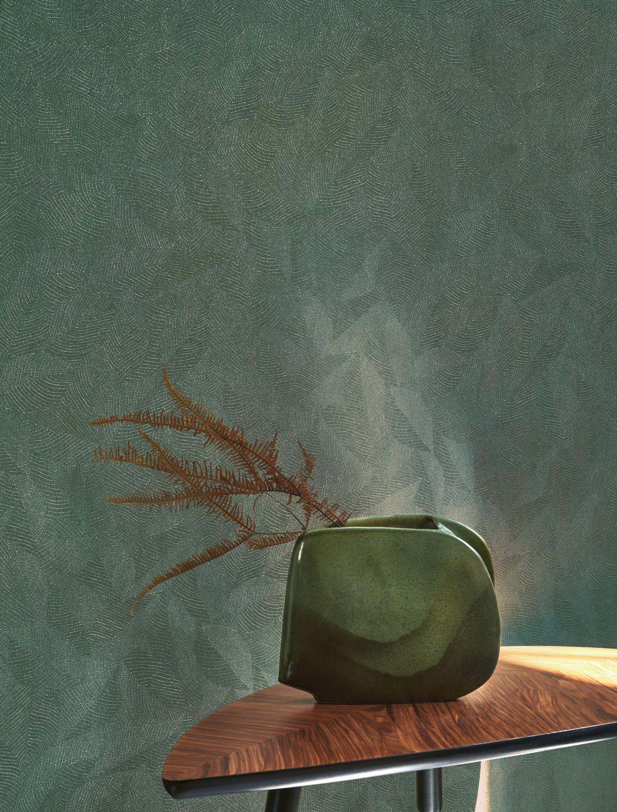 Papier peint Matière Feuille Masaya bleu paon cuivré - Riverside 4 de Casadéco | Réf. RIVI86426345