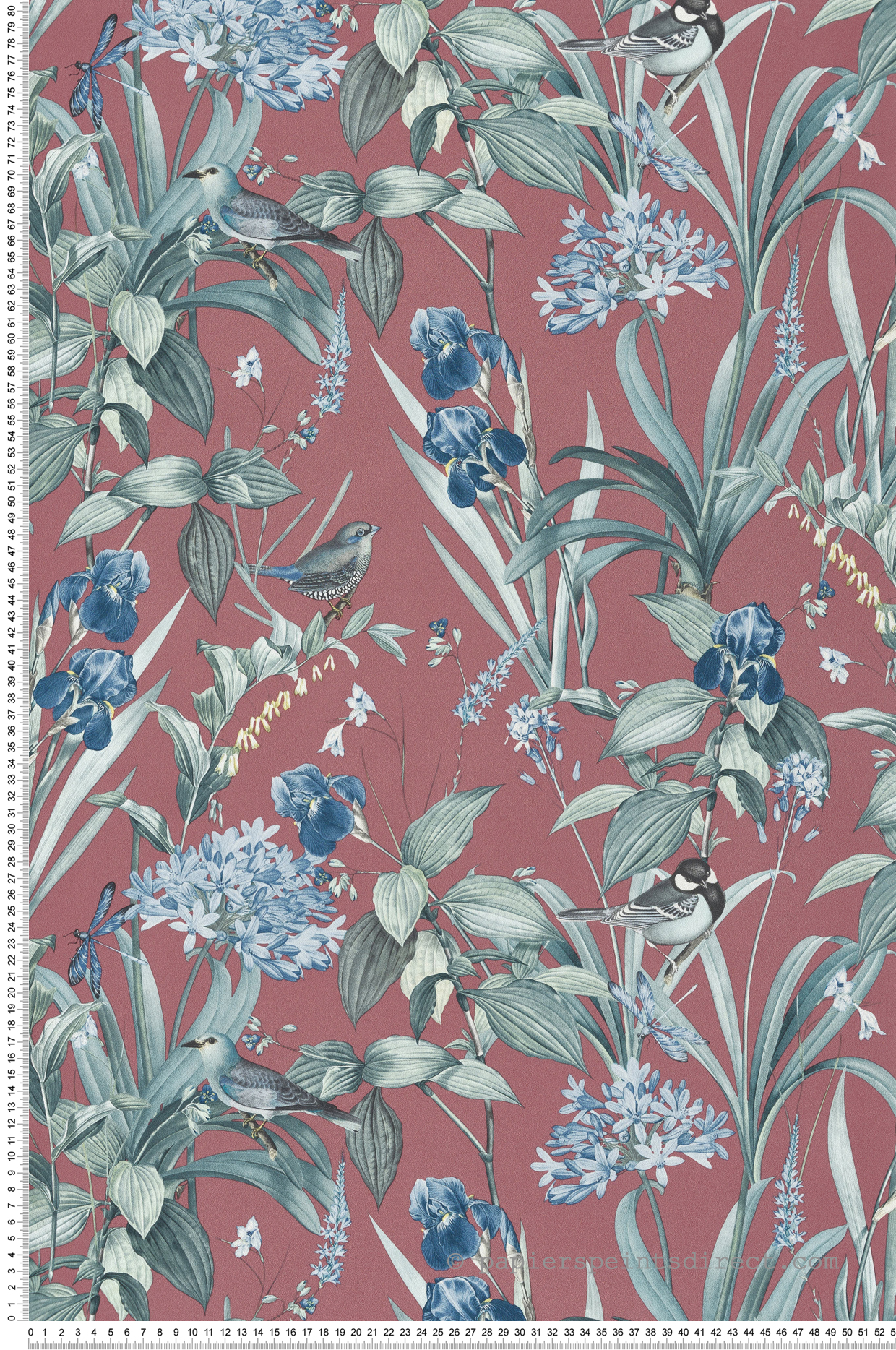 Papier Peint Oiseau Mint Birds bordeaux - Botanique d'Ugépa | Réf. UGP-M64710