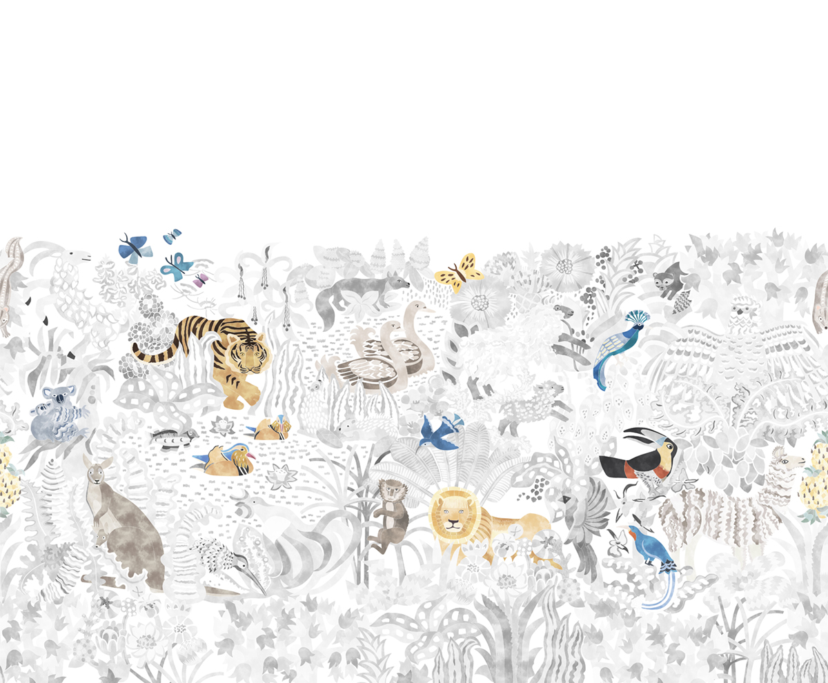 Papier peint panoramique Les 5 Continents Gris Coloré A+B - 1/2/3/4/5/6/7/8 - Isidore Leroy