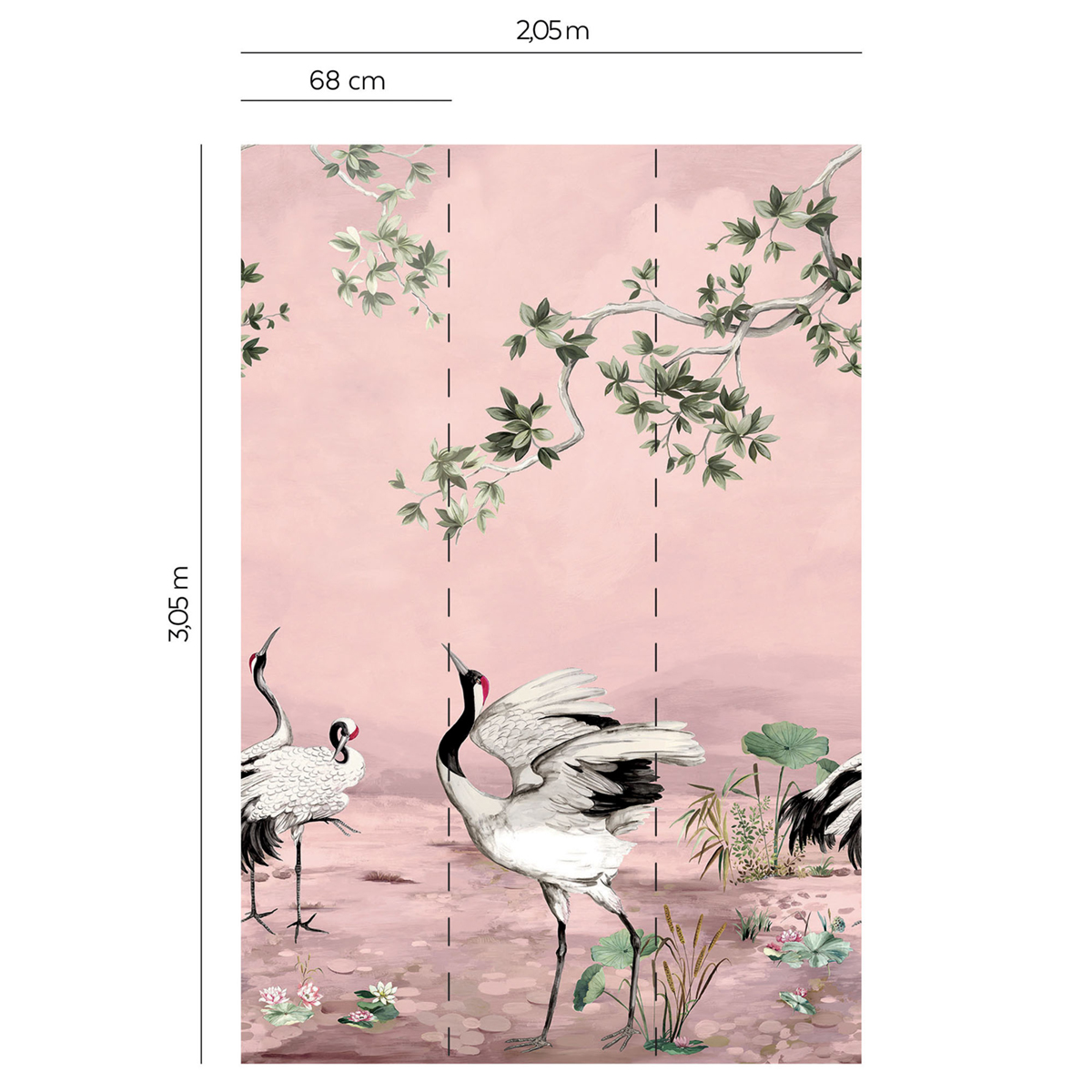 Papier peint panoramique Oiseau Grue rose pâle - Daisy Bennett d'Initiales | Réf. INI-DB30601M