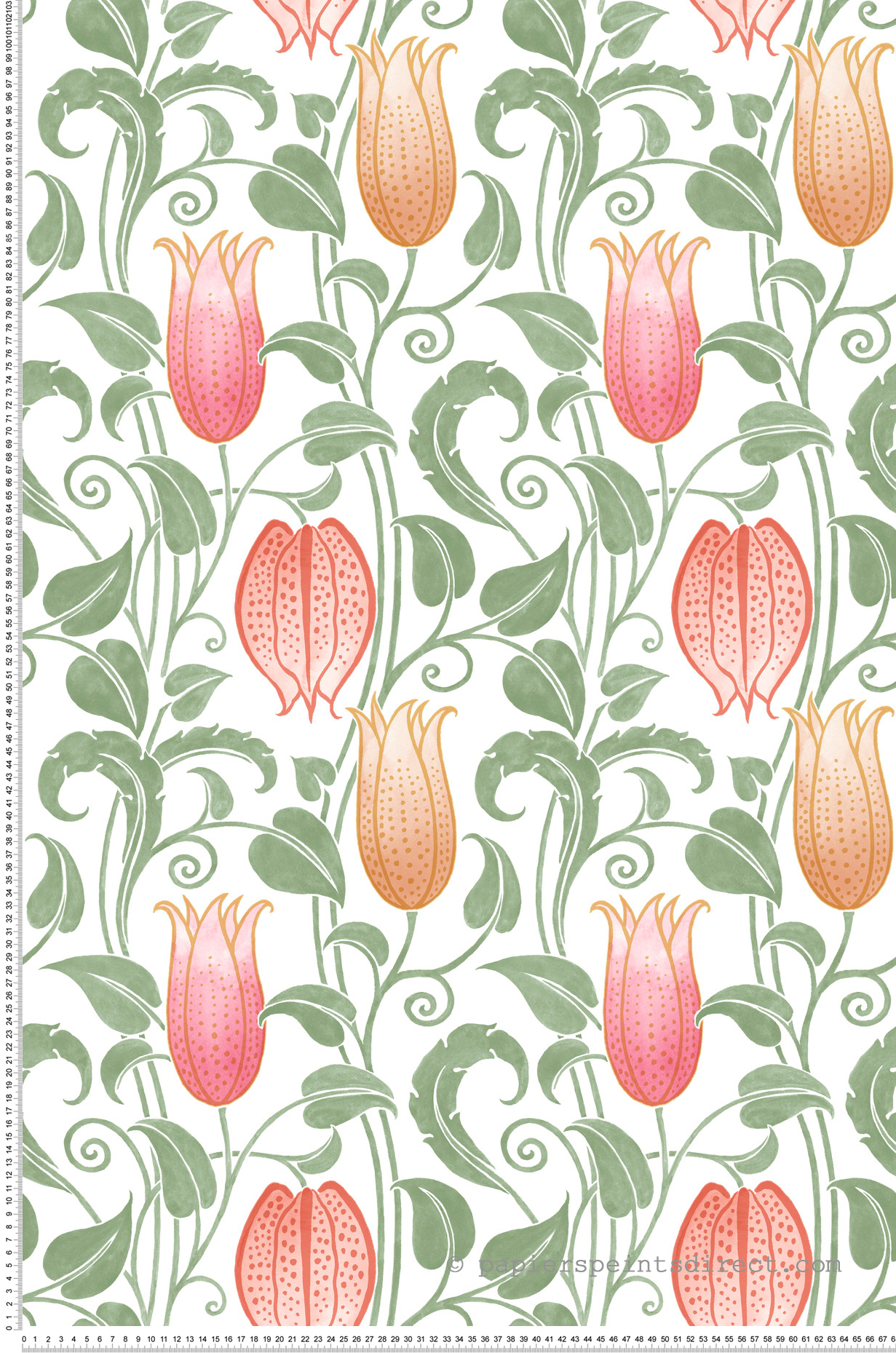 Papier peint Fleur Cloche Canterbury rose vert - Arts & Crafts d'Initiales | Réf. INI-AC9201