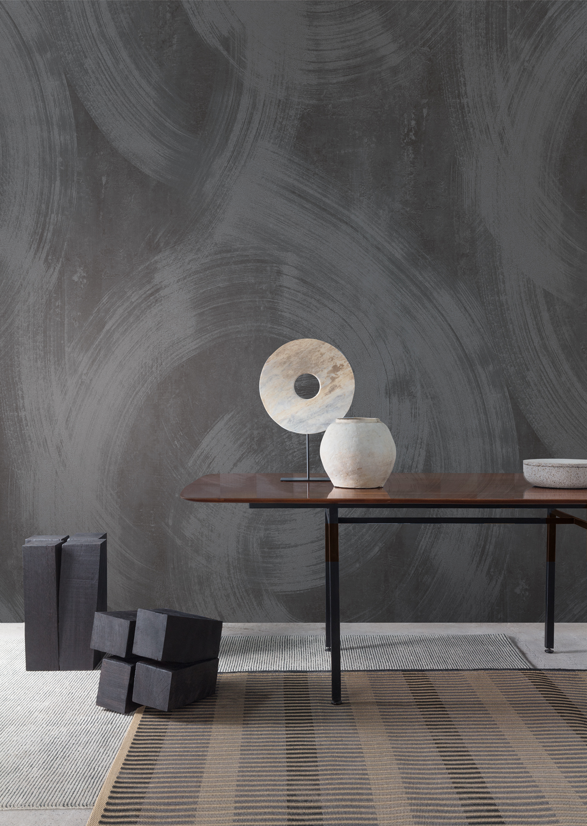 Papier peint panoramique Cercles Contemporain Charly anthracite - D H260 - Wall Designs IV de Masureel | Réf. MAS-DG4CHA1054-260
