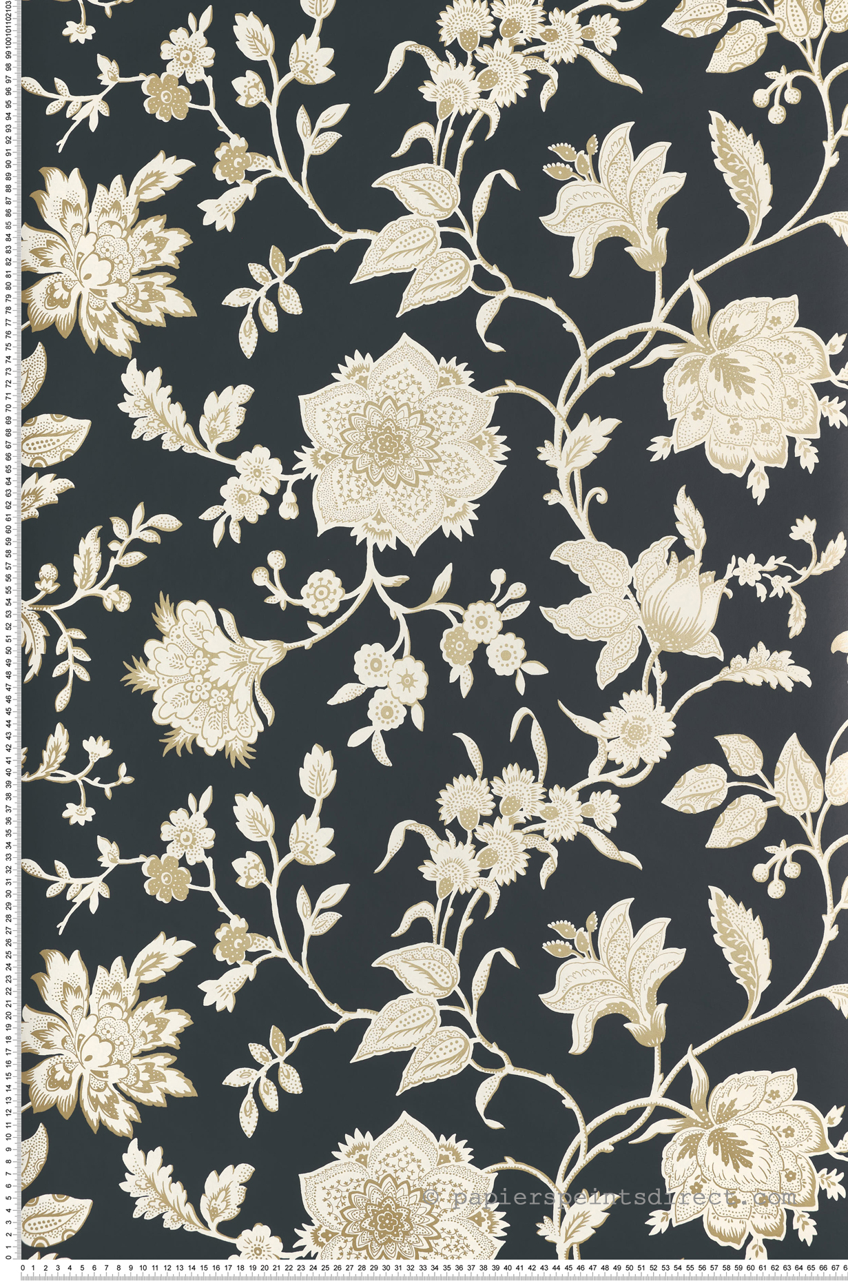 Papier peint Fleurs Cachemire Sutton noir doré - Toiles de York (Initiales) | Réf. INI-RT7824