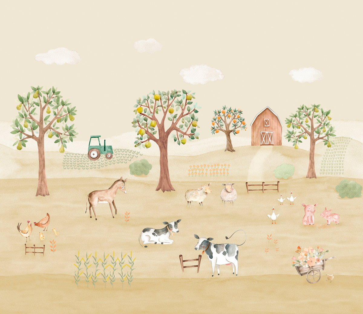 Papier peint panoramique Animaux de la Ferme beige - Panorama 2 de Lutèce | Réf. LTC-PAN1861C