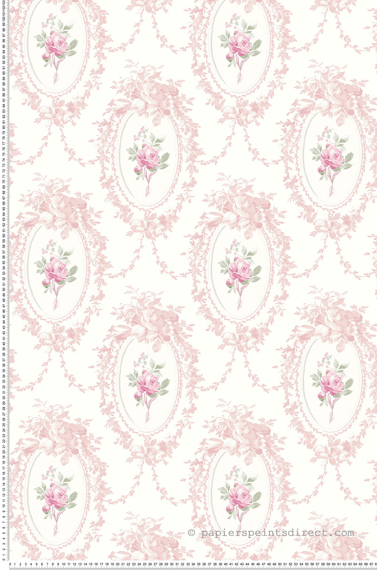 Papier peint Médaillon Fleuri Classique rose - Alice et Rose de Lutèce | Réf. LTC-VI80301