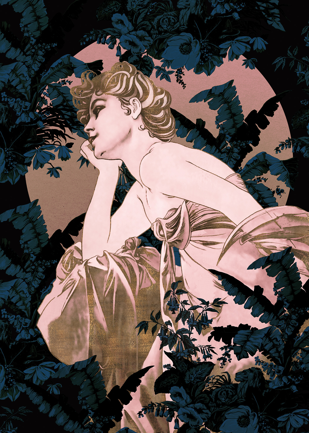 Papier peint panoramique Art déco Songes Bleu - Papier peint Komar Heritage