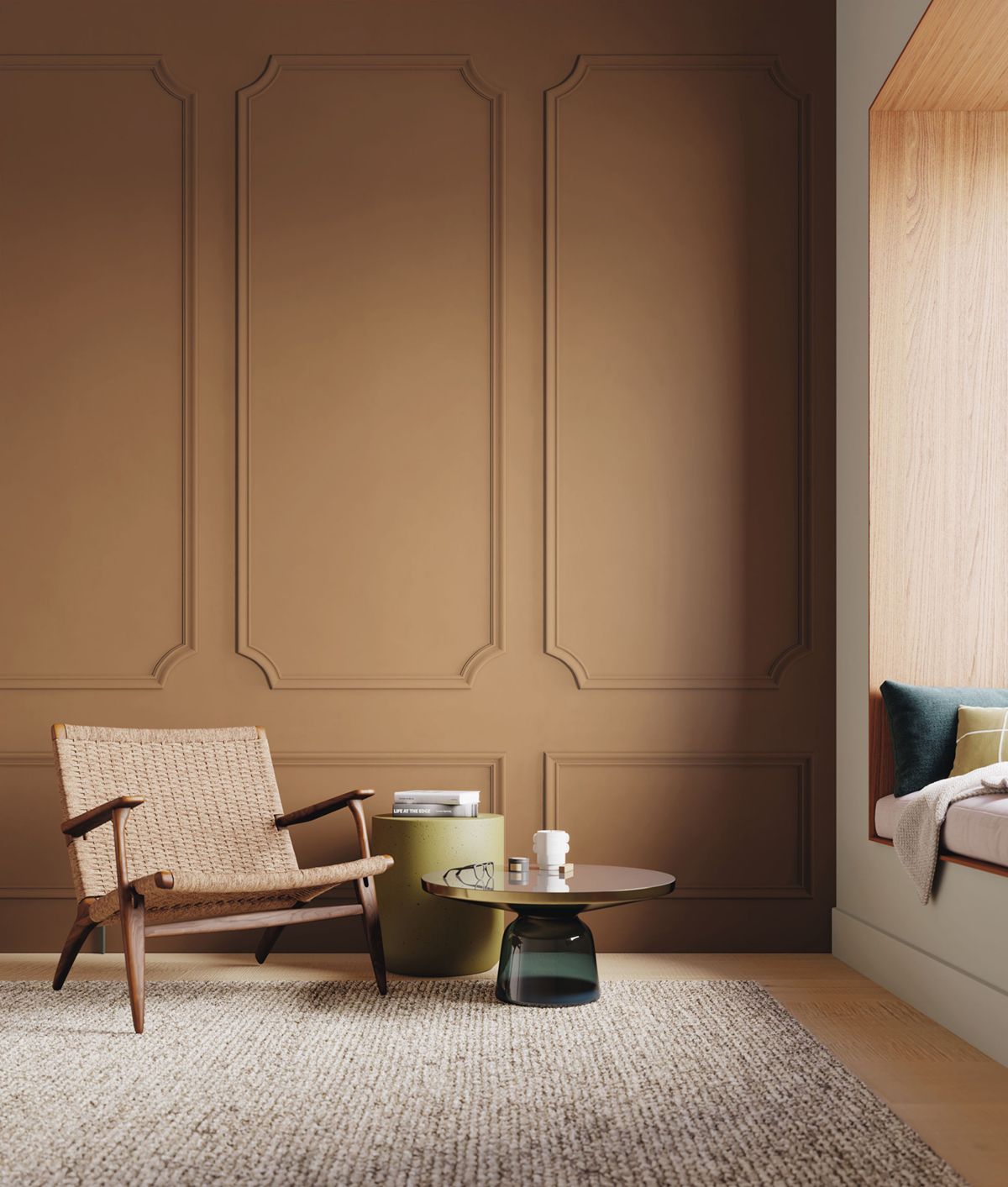 Papier peint panoramique Moulure le Boudoir camel 90X310 - Moulures & Co de Casadéco | Réf. MOCO201392124