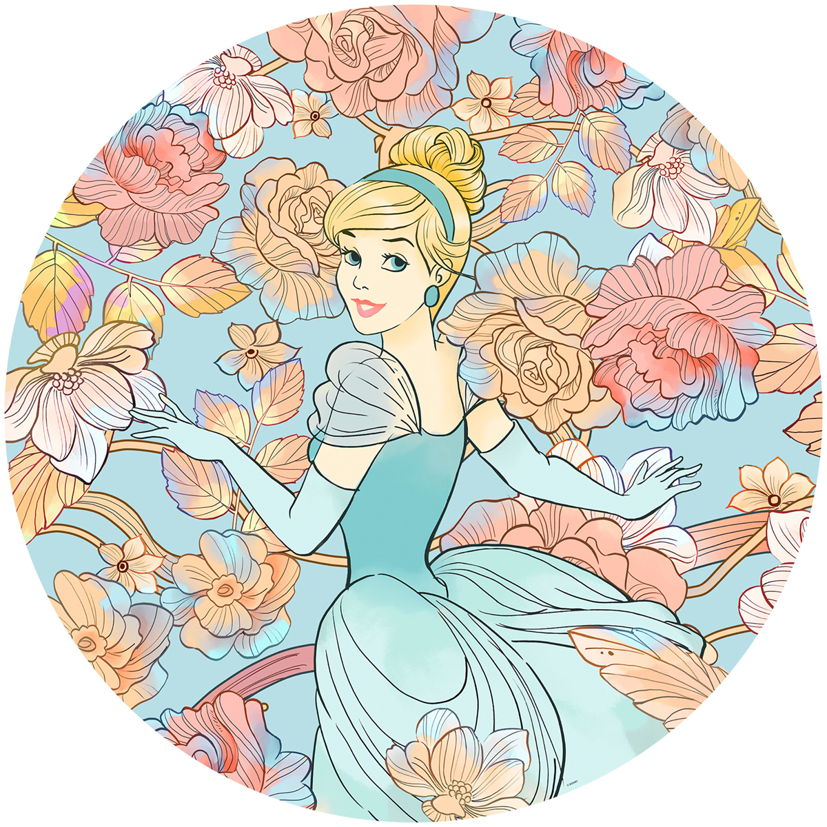 Papier peint adhésif rond Cinderella Pastel Dreams - Papier peint Disney Komar Dots