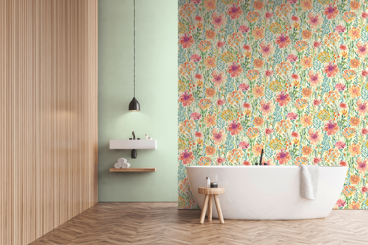 Papier peint Charme Fleuri Impressionniste orange - Aquarell Dreams d'A.S. Création | Réf. AS-396951