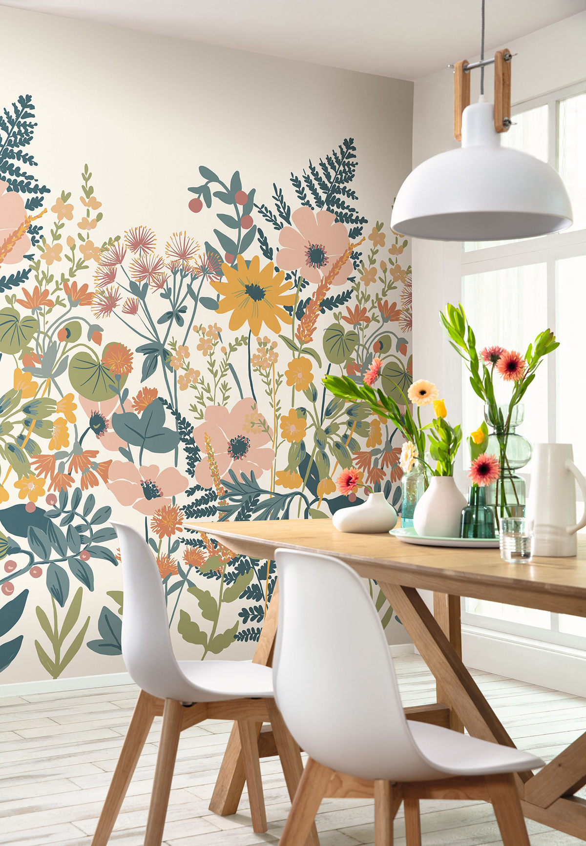 Papier peint panoramique Fleurs Hannah rose et bleu - Beauty Full Image 2 de Casadéco | Réf. BFM102371032