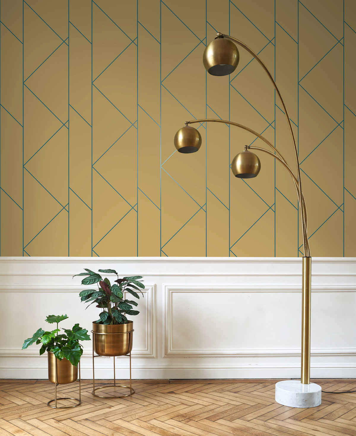 Papier peint Géométrie Pure Métallisé caramel - Alchimie de Casadéco | Réf. ALMI89902967