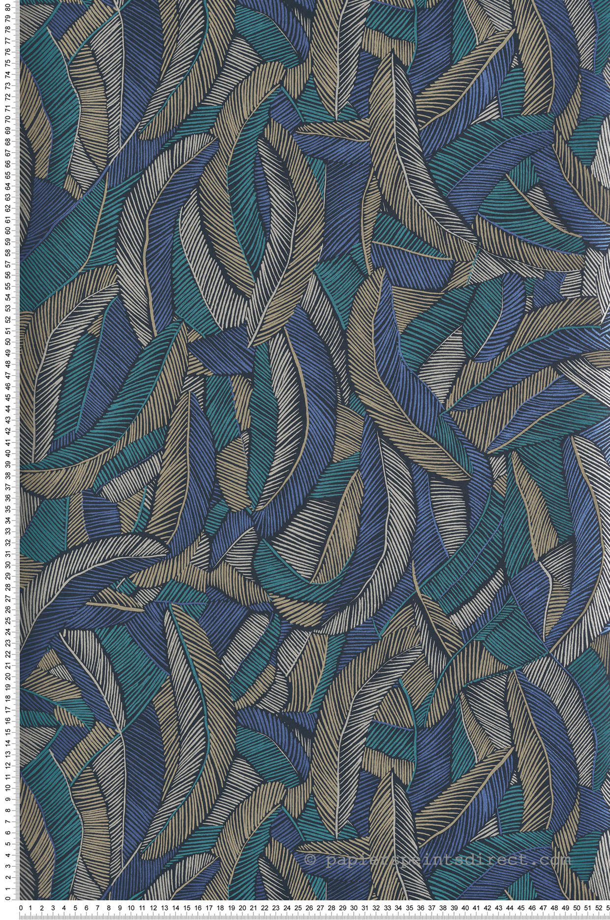 Papier peint Feuille Pennas bleu métallisé - Romance de Masureel | Réf. MAS-ROM203