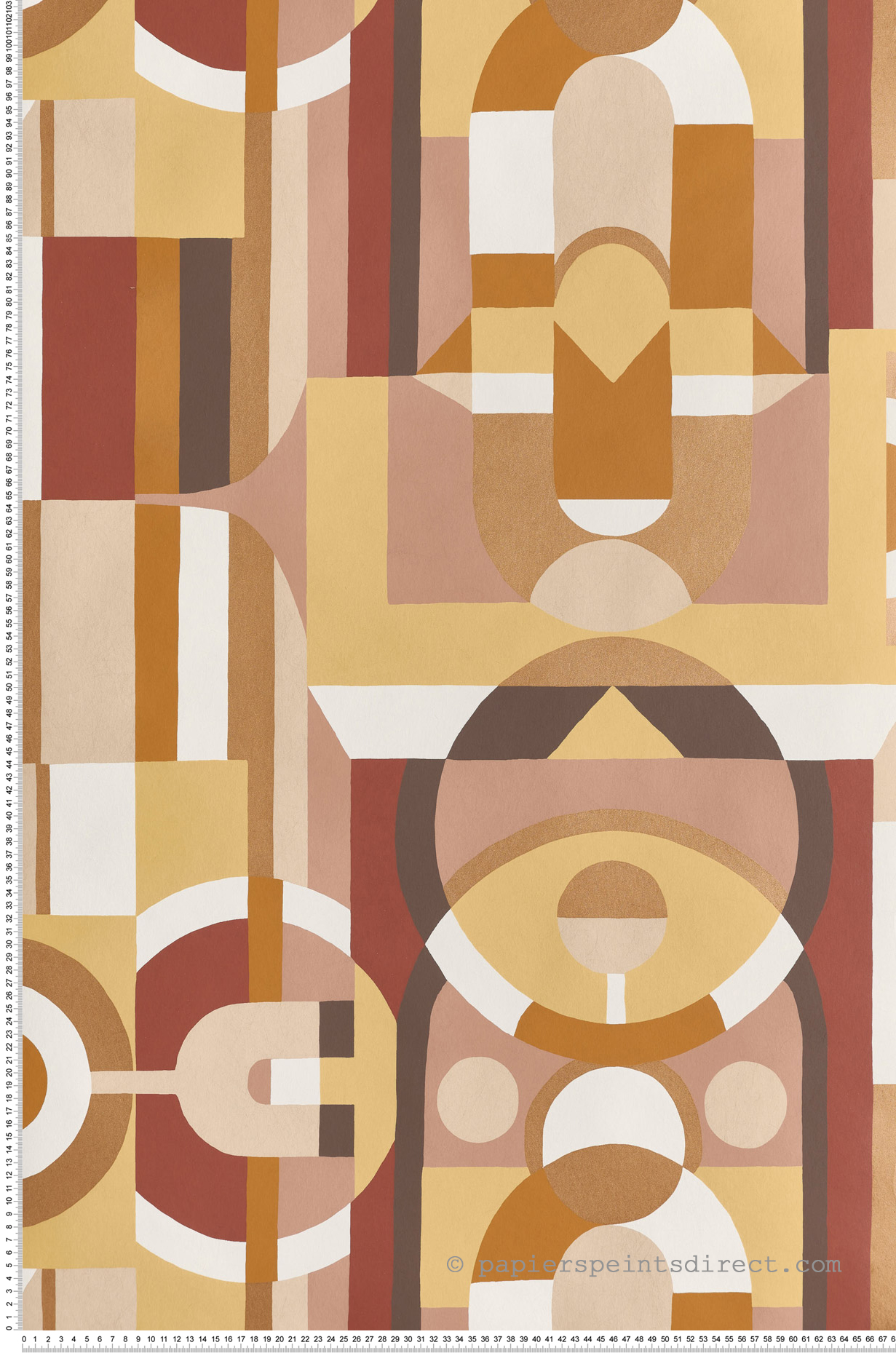 Papier peint Art Déco Vitrail vanille rose cuivré - Faubourg des Lumières de Casamance | Réf. CAS-76250406