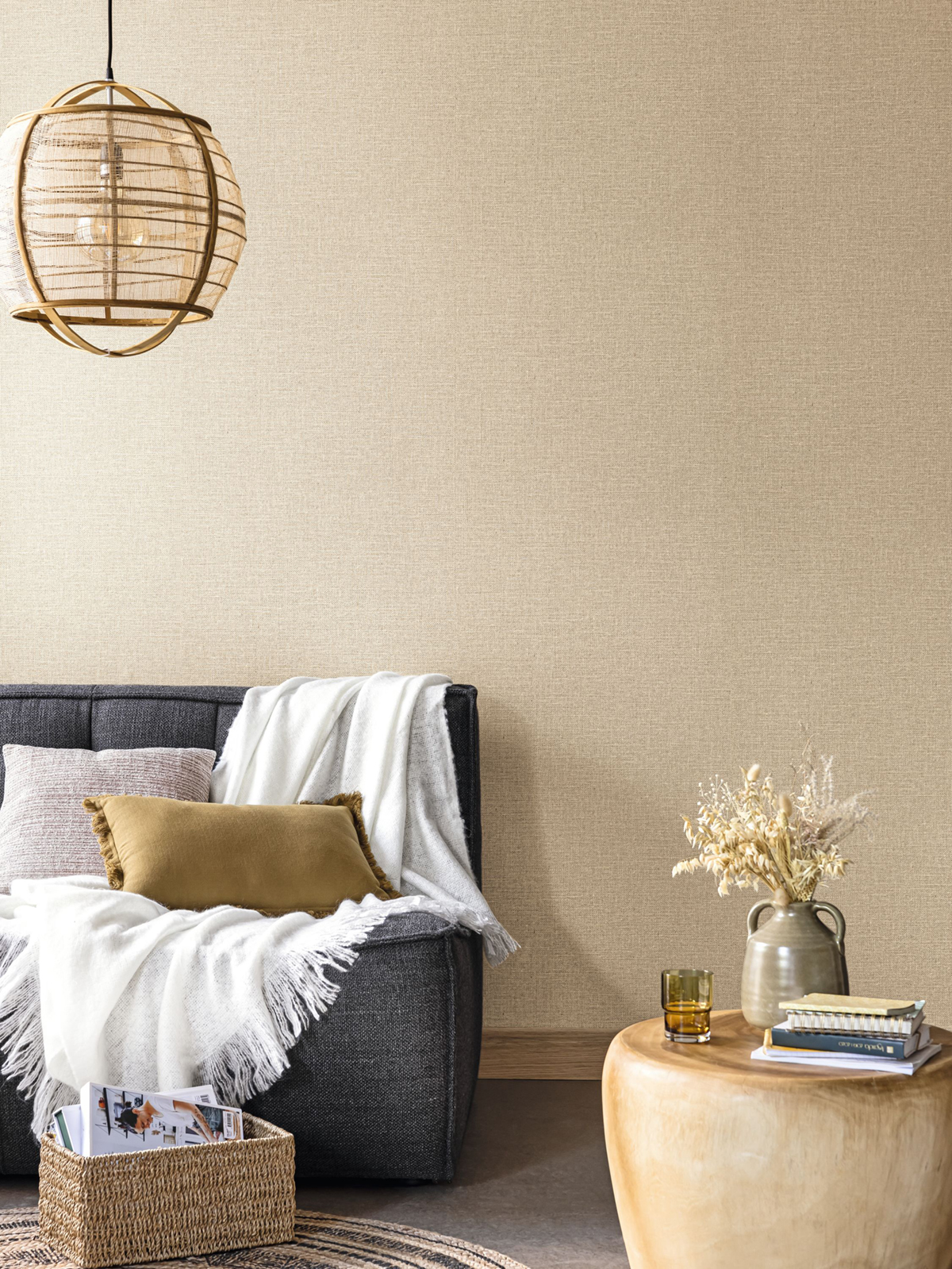 Papier peint Effet Toile de Jute moka - Jute de Casélio | Réf. JTE104012220