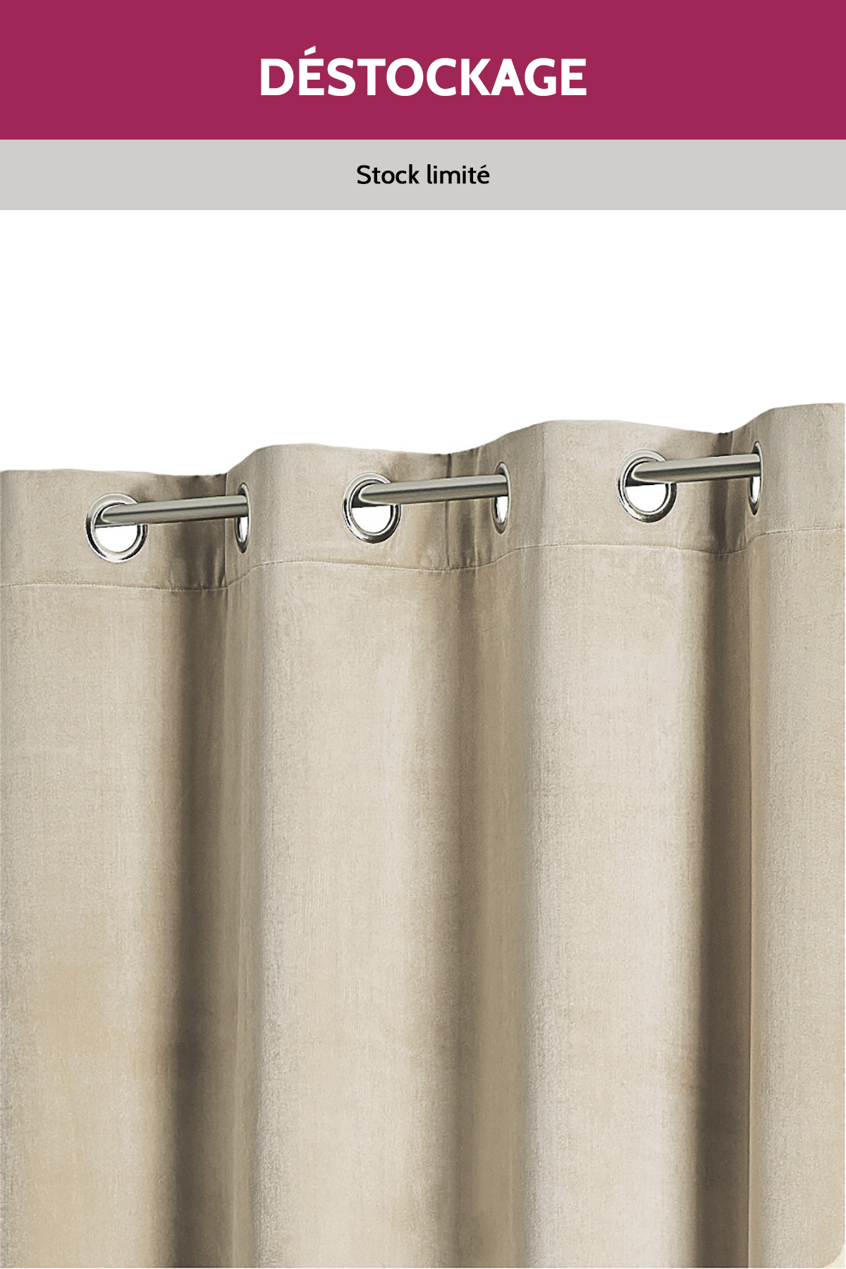 Rideaux Destockage - Velours 8 oeillets ivoire - Melody