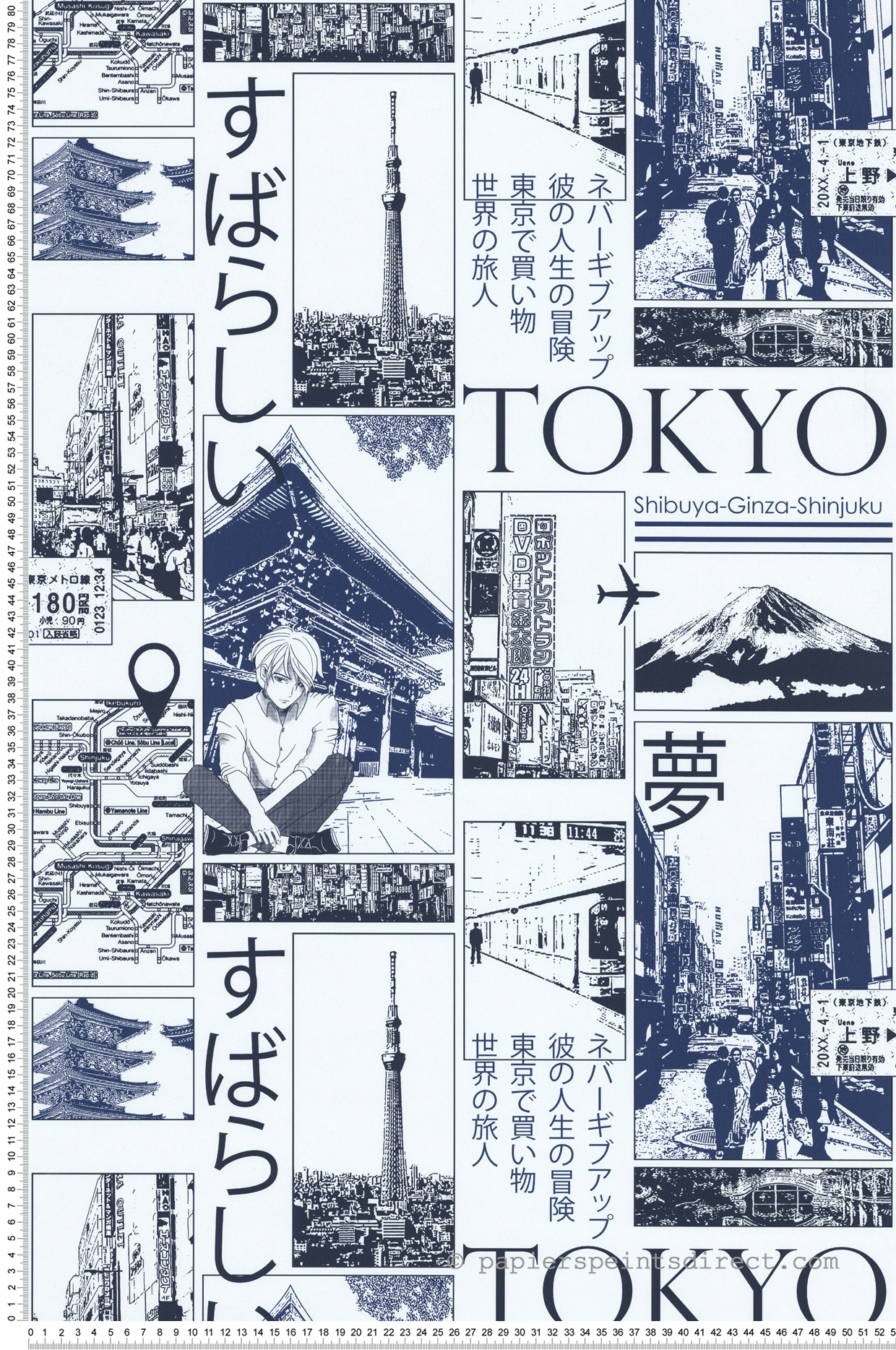 Papier peint Manga Tokyo bleu - Les Aventures de Lutèce | Réf. LTC-36240601