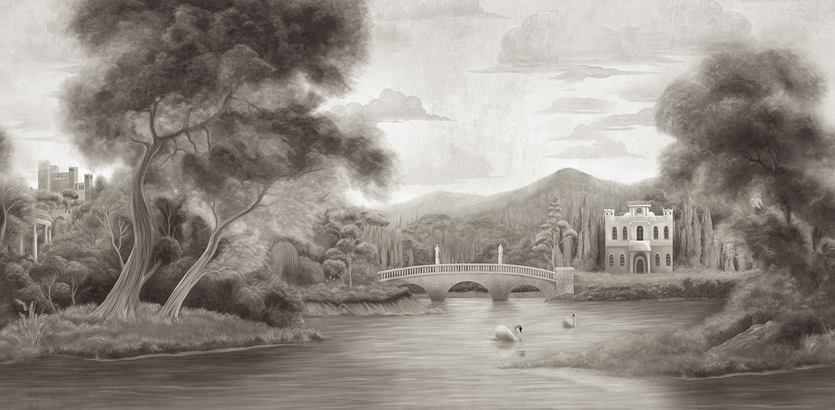 Papier peint panoramique Paysage Classique Park gris graphite - A, B, C, D et E H260 - Wall Designs IV de Masureel | Réf. MAS-DG4PAR101X-260