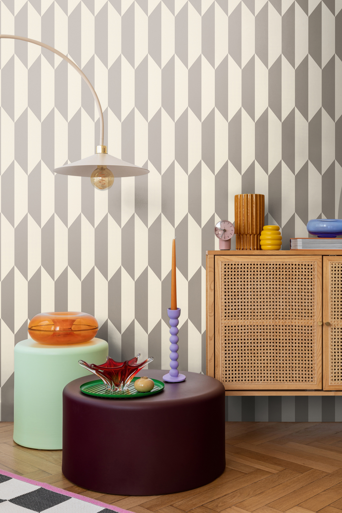 Papier peint Damier Graphique Groove argenté - Cosmoliving d'A.S. Création AMB3 | Réf. AS-790863