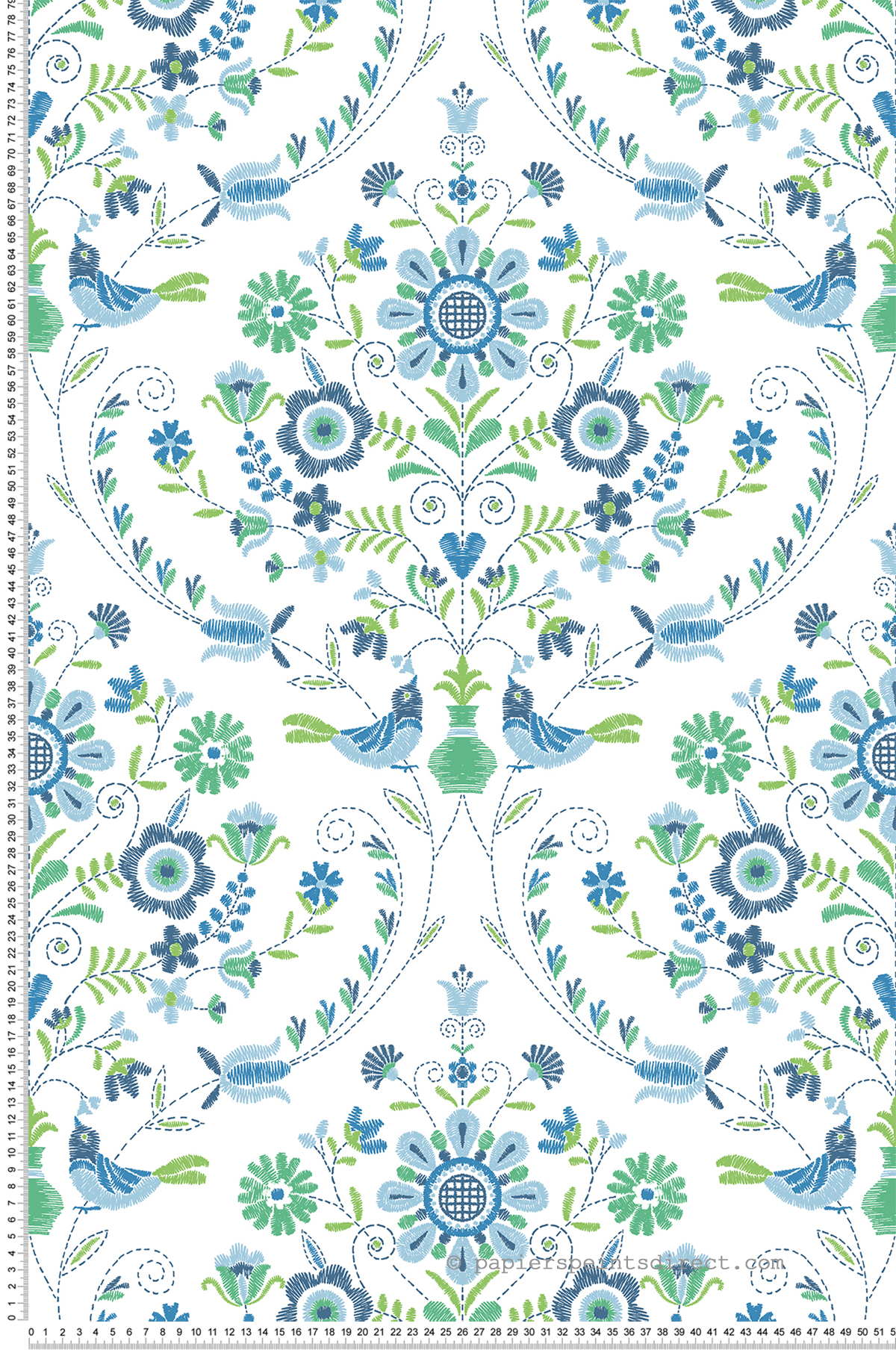 Papier peint Médaillon Crayonné Printanier Britt bleu vert - Delicatesse de Lutèce | Réf. LTC-FD26511