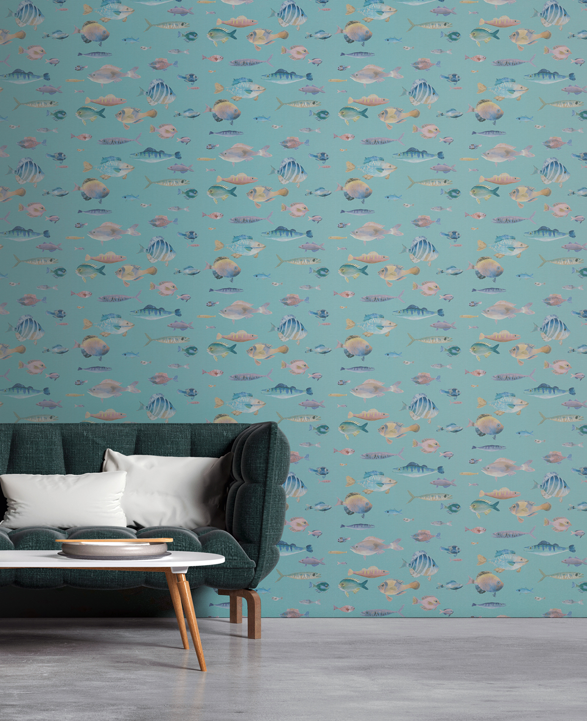 Papier peint Poisson Aquarelle turquoise - Pintwalls 2 d'A.S. Création | Réf. AS-396963