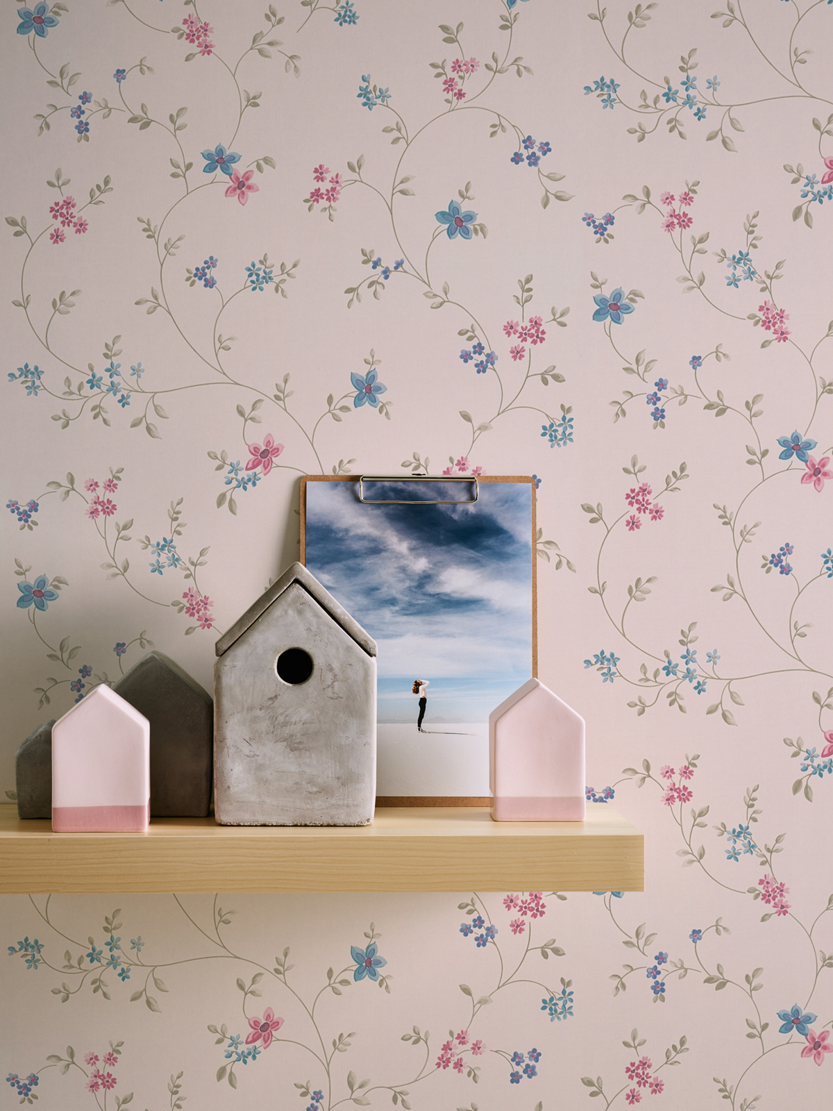 Papier peint Ramage Fleur Charme bleu rose - Maison Charme d'A.S. Création AMB2 | Réf. AS-390711