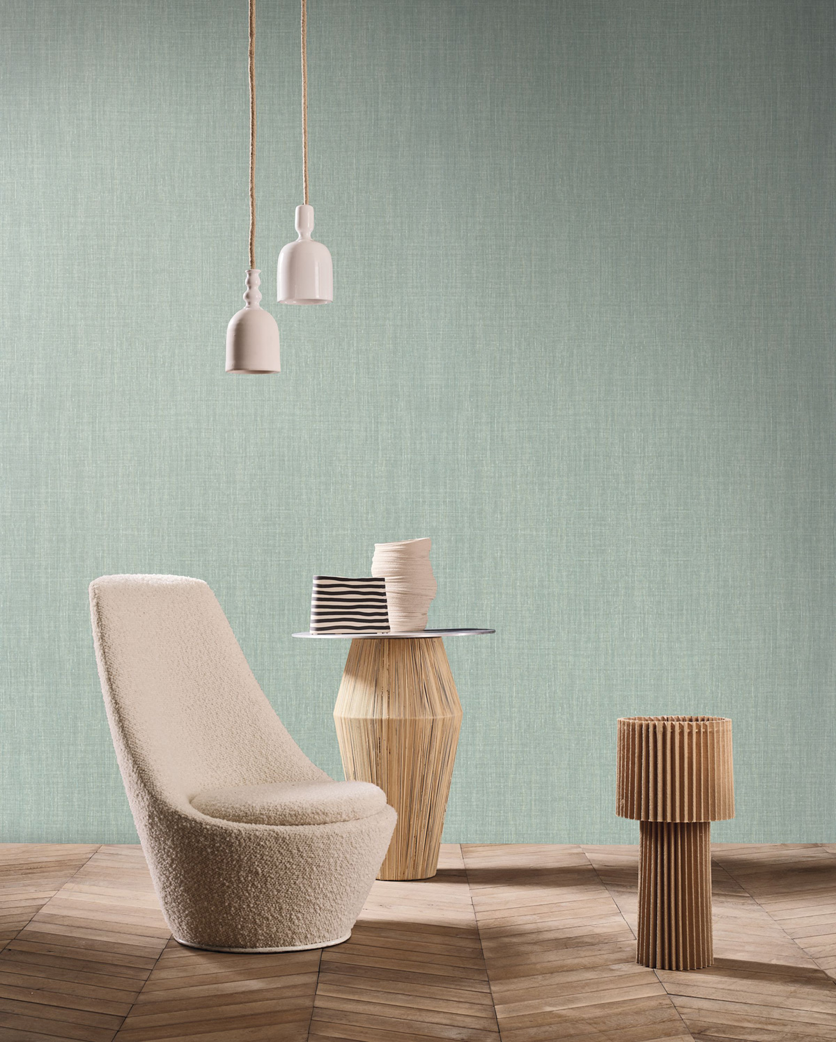 Papier peint Lin Ankaa vert de gris doré - Le Lin 2 de Casamance | Réf. CAS-75238854