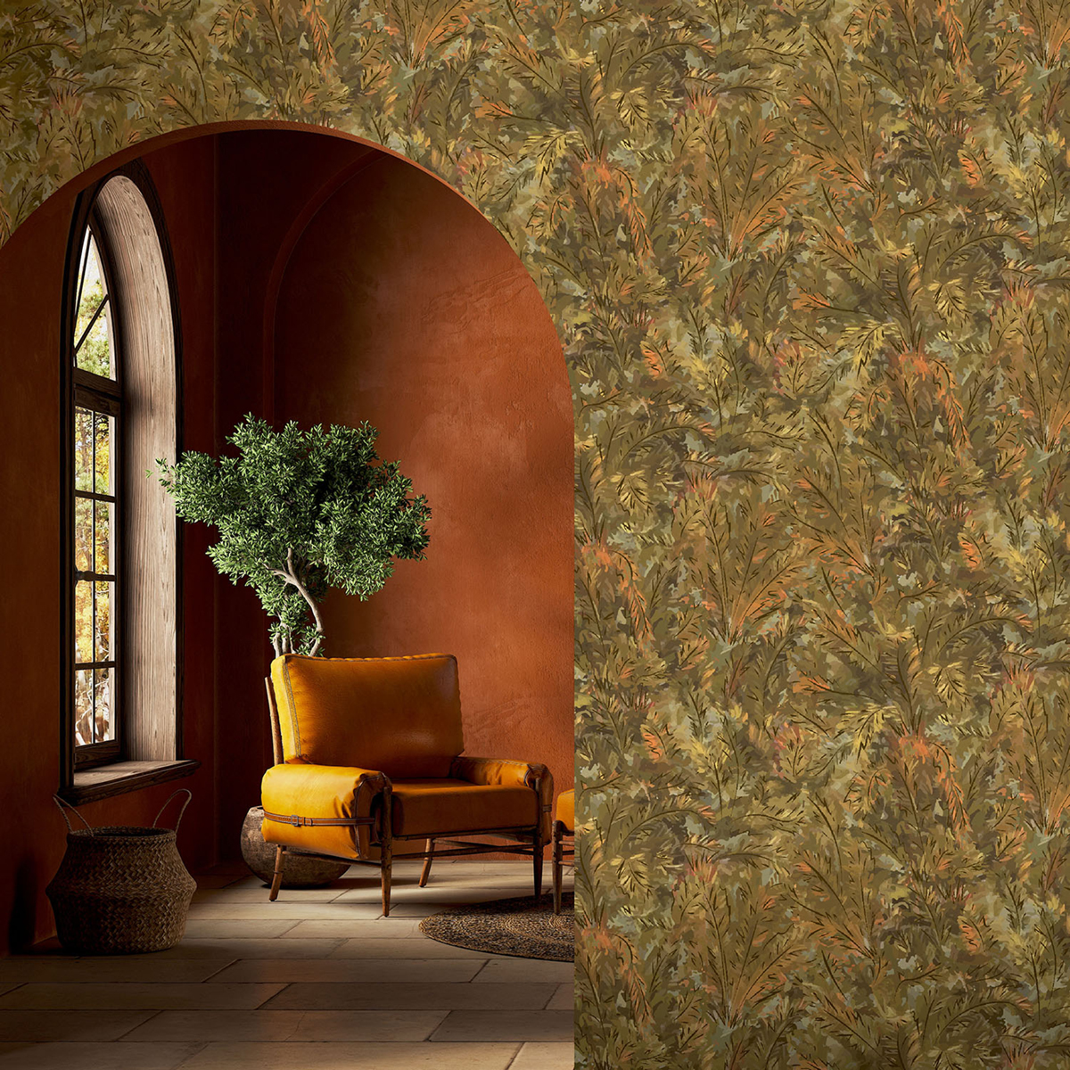 Papier peint Palme Sauvage kaki orange - Bensimon 3 de Lutèce | Réf. LTC-51241308