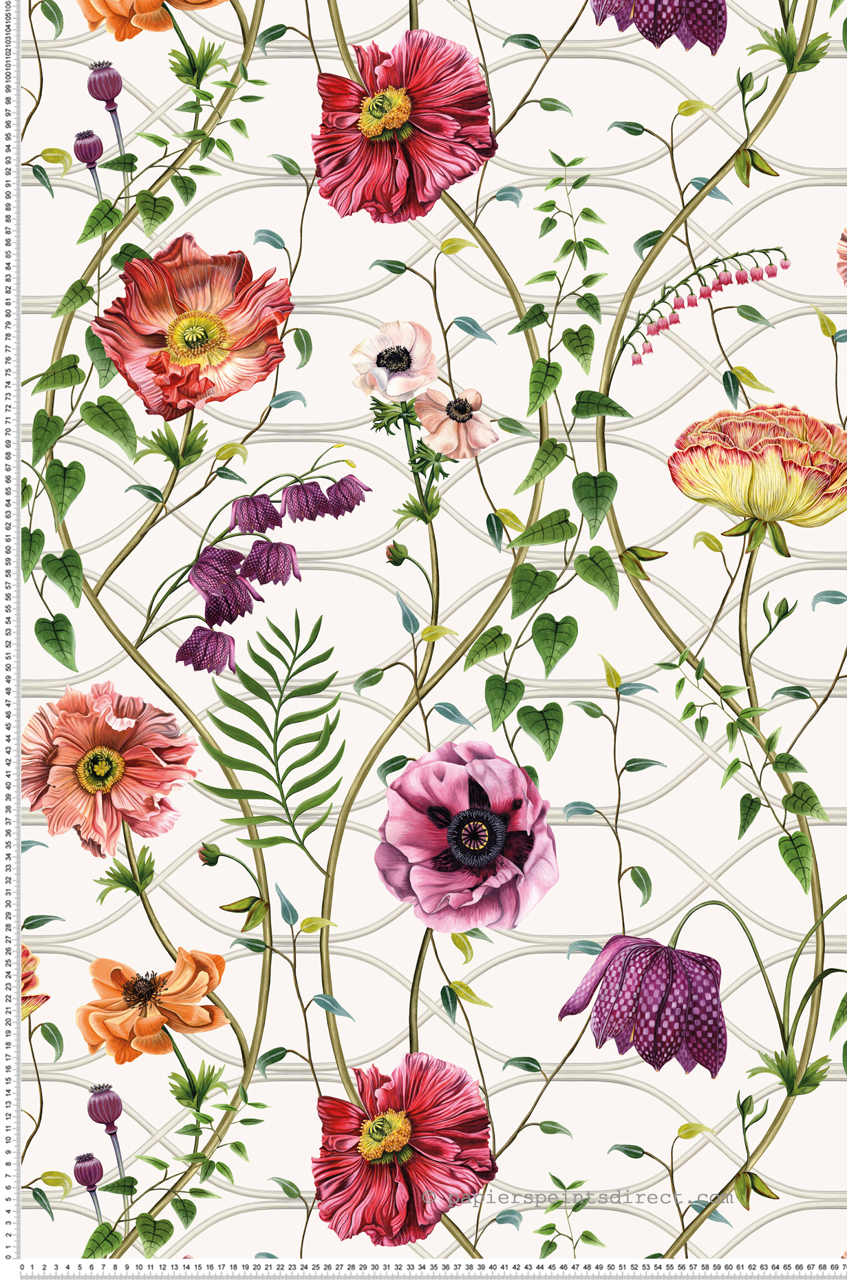 Papier peint Lianes et Fleurs blanc - Lamorran d'Osborne & Little | Réf. OSB-W7684-01