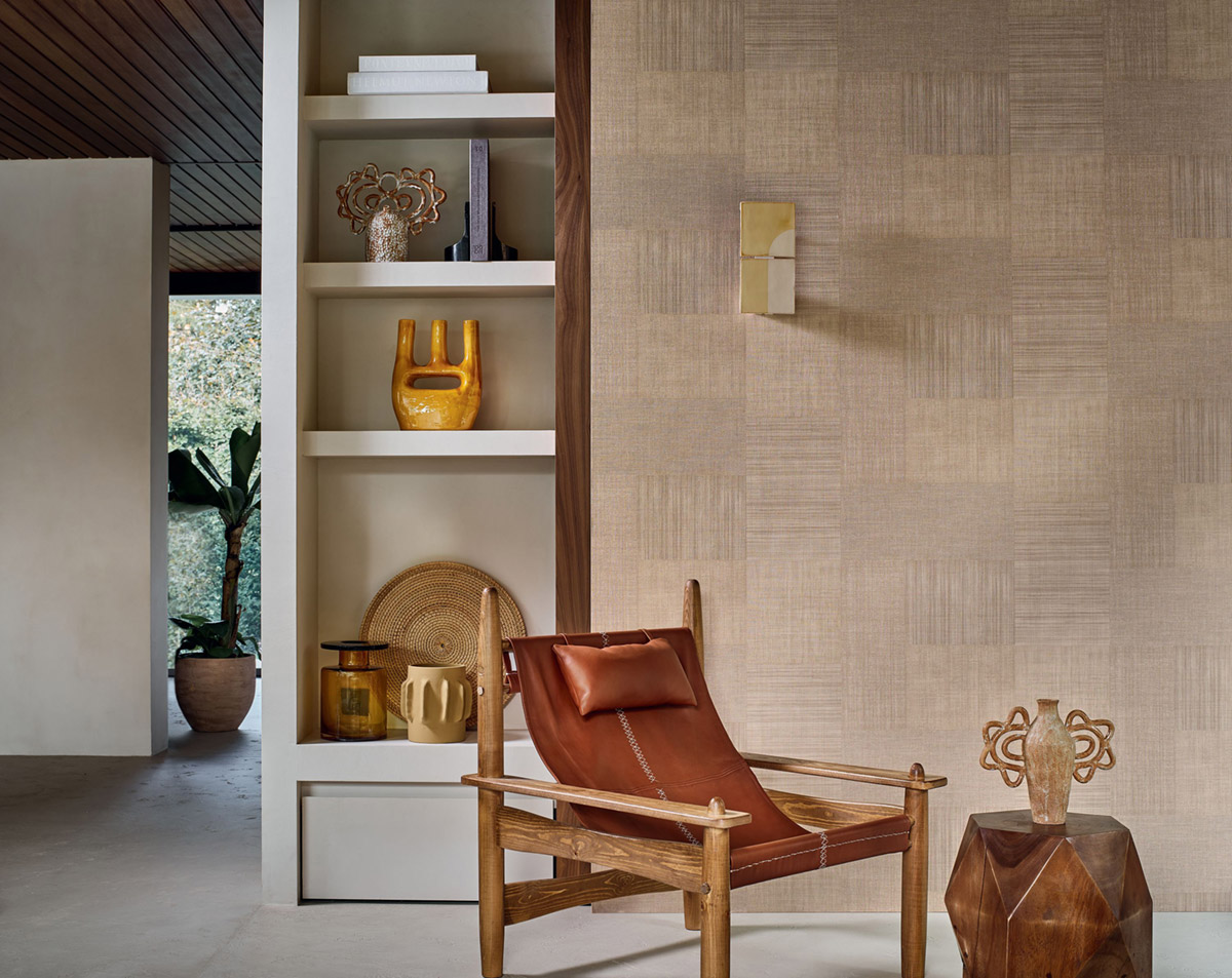 Papier peint Faux uni Rectangle Tissé Mestizo beige travertin - Casa Azul de Casamance | Réf. CAS-76321120