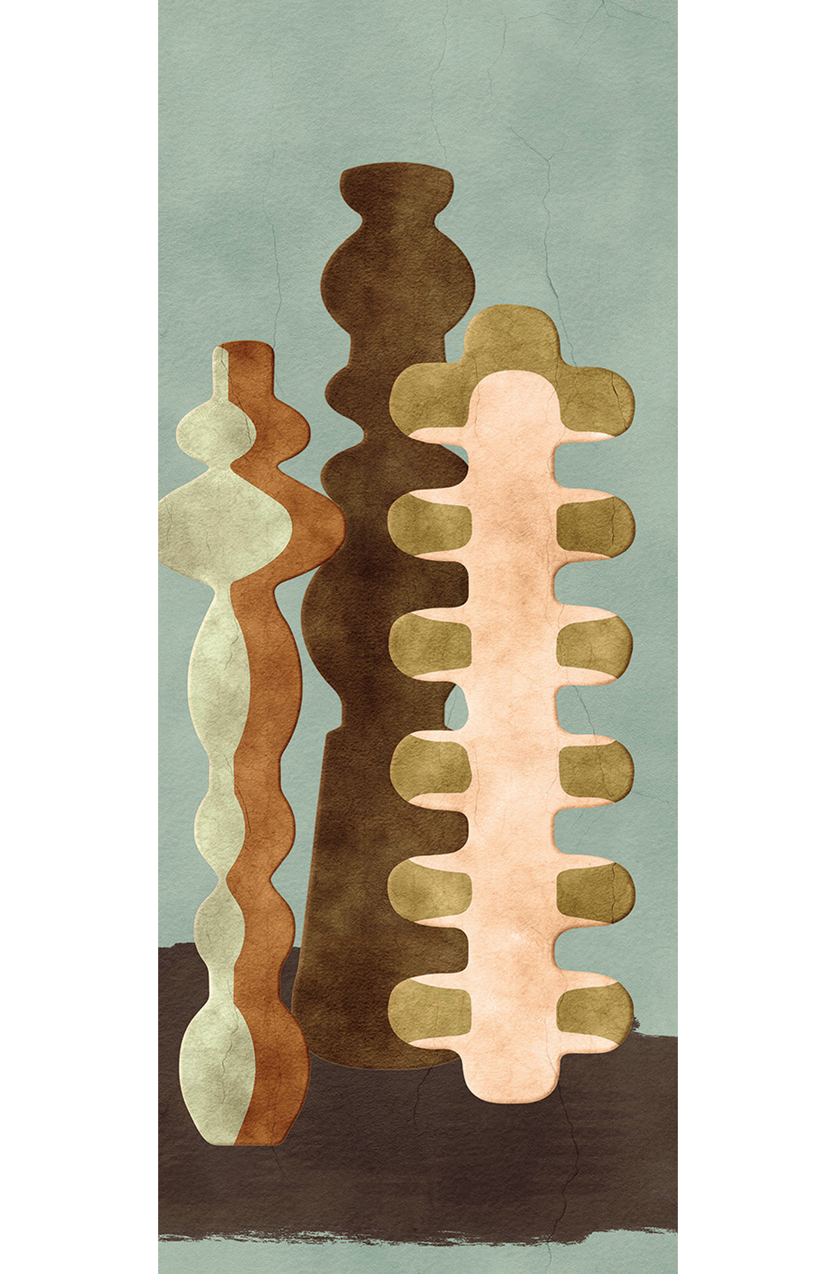 Papier peint panoramique Poterie Design vert d'eau - C H260 - Terra de Masureel | Réf. MAS-DGPOT1043-260