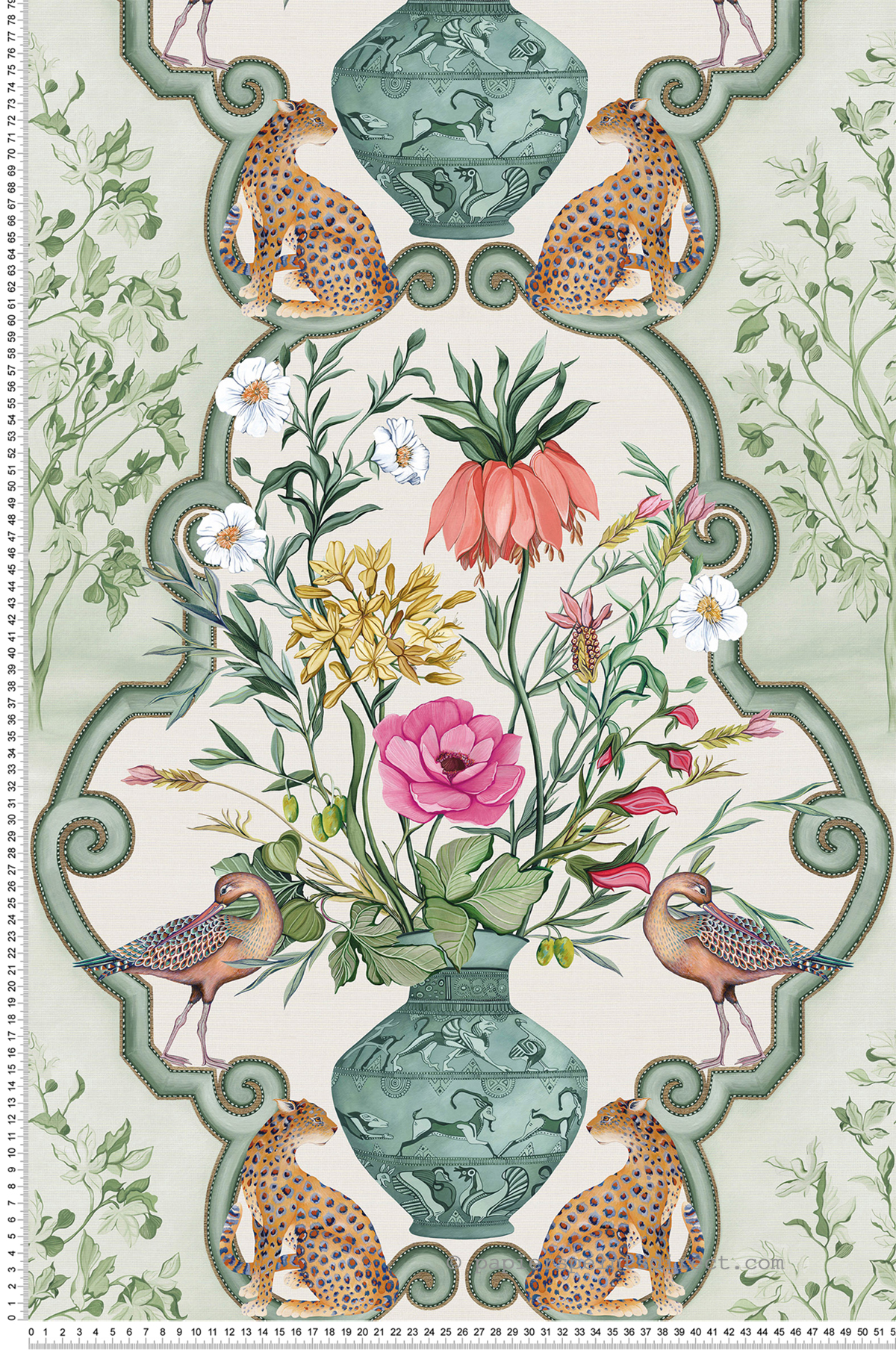 Papier peint Bouquet Vintage Sundara vert - Ananda d'Osborne & Little | Réf. OSB-W8031-03