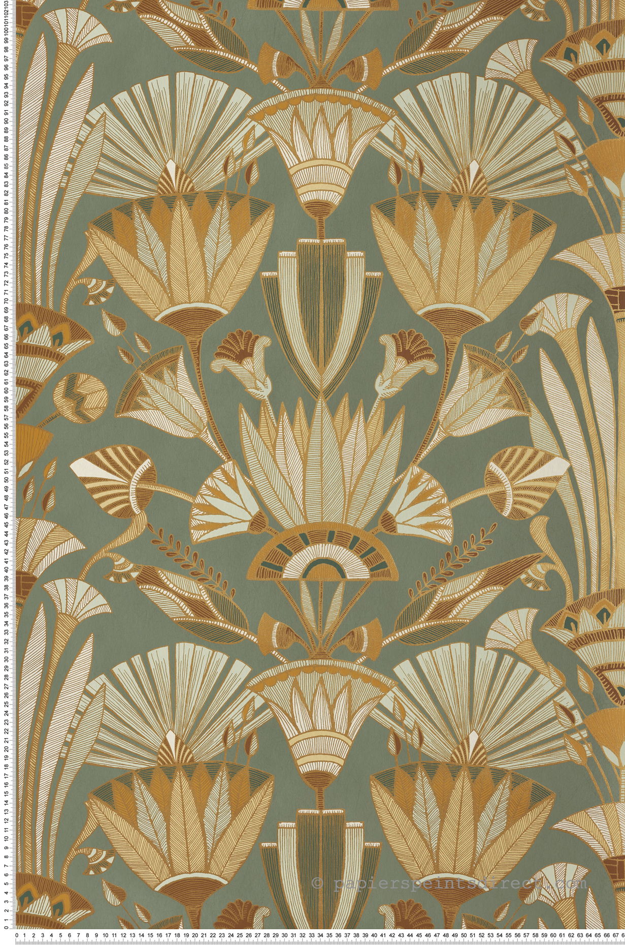 Papier peint Egypte Denderah vert lichen doré - Bord Du Nil de Casamance | Réf. CAS-76130304