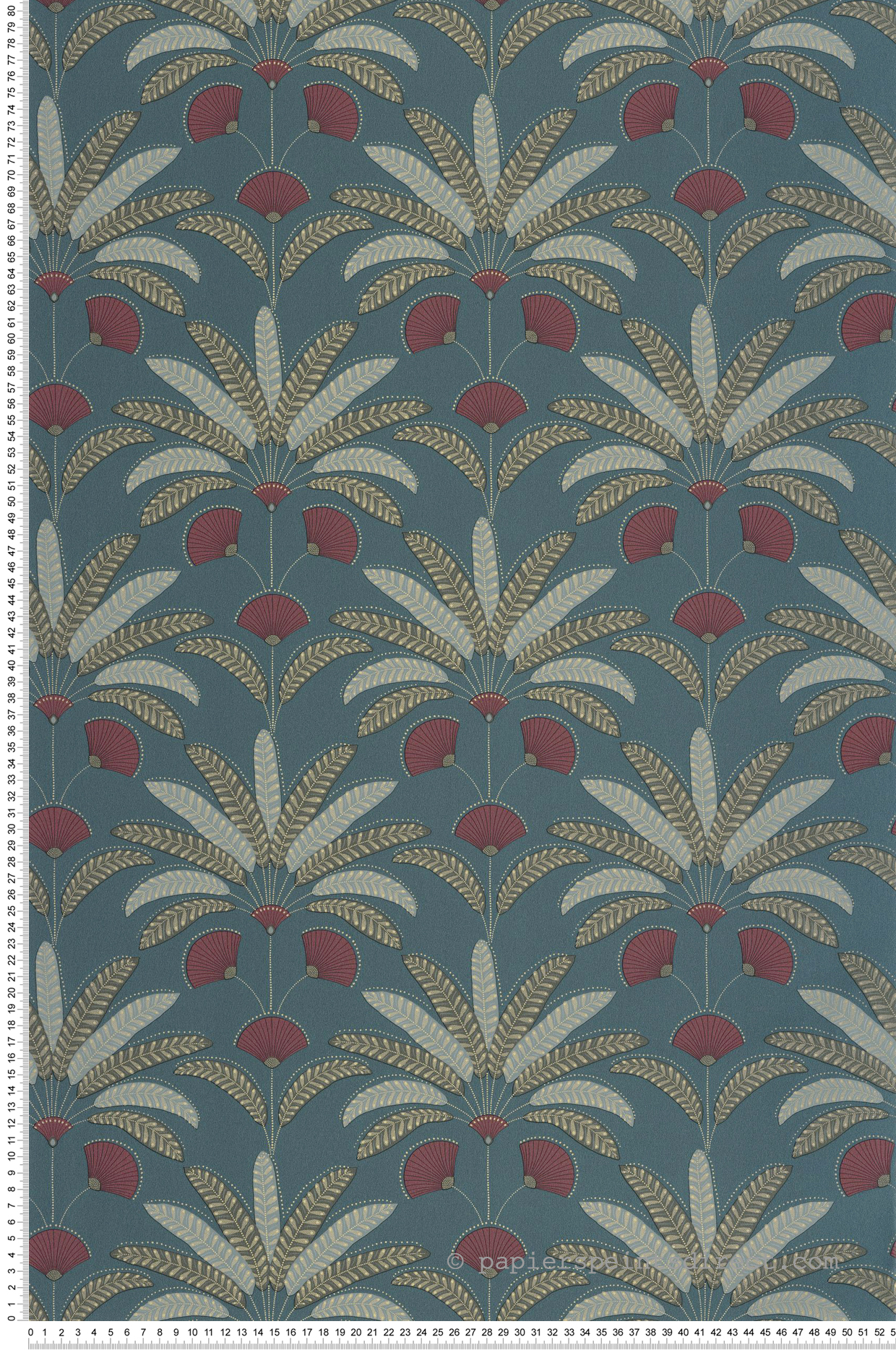 Papier peint Palmier Art Déco Gisele bleu gris doré - Maison Siméon de Casélio | Réf. MSI107400614