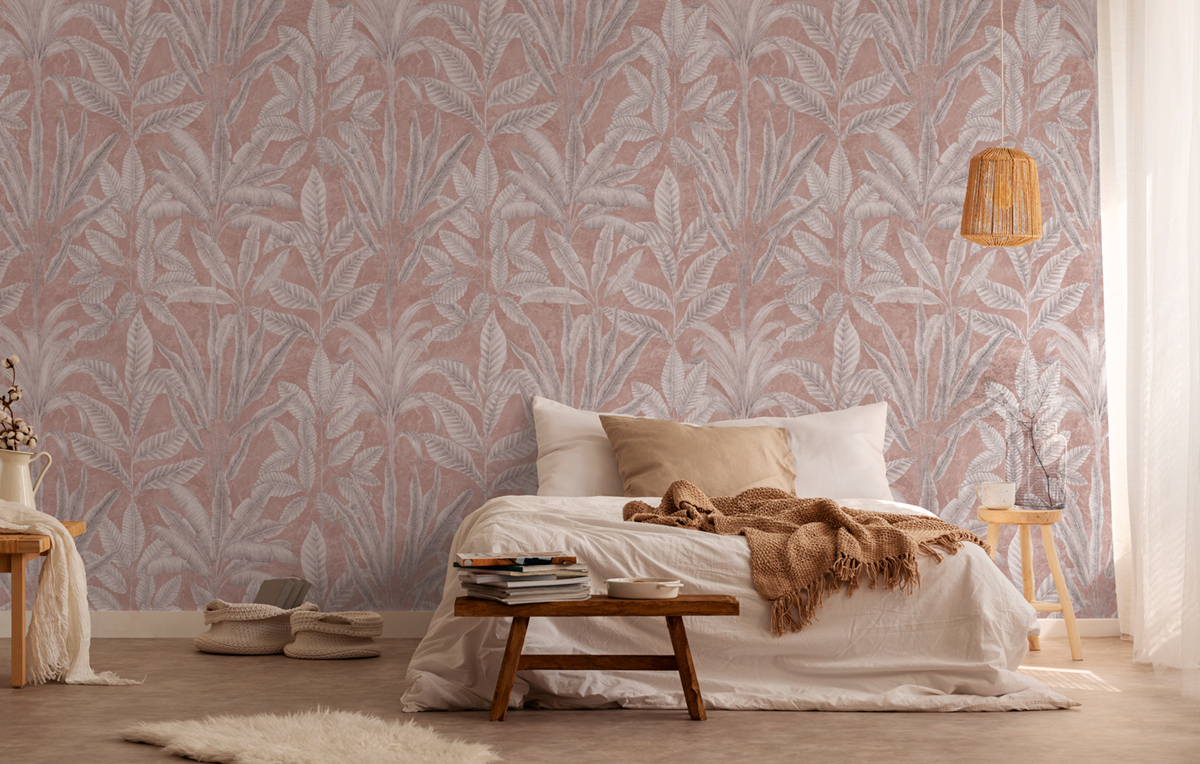 Papier peint panoramique Feuilles Stylisées roses - The Wall 2 d'A.S. Création | Réf. AS-393161